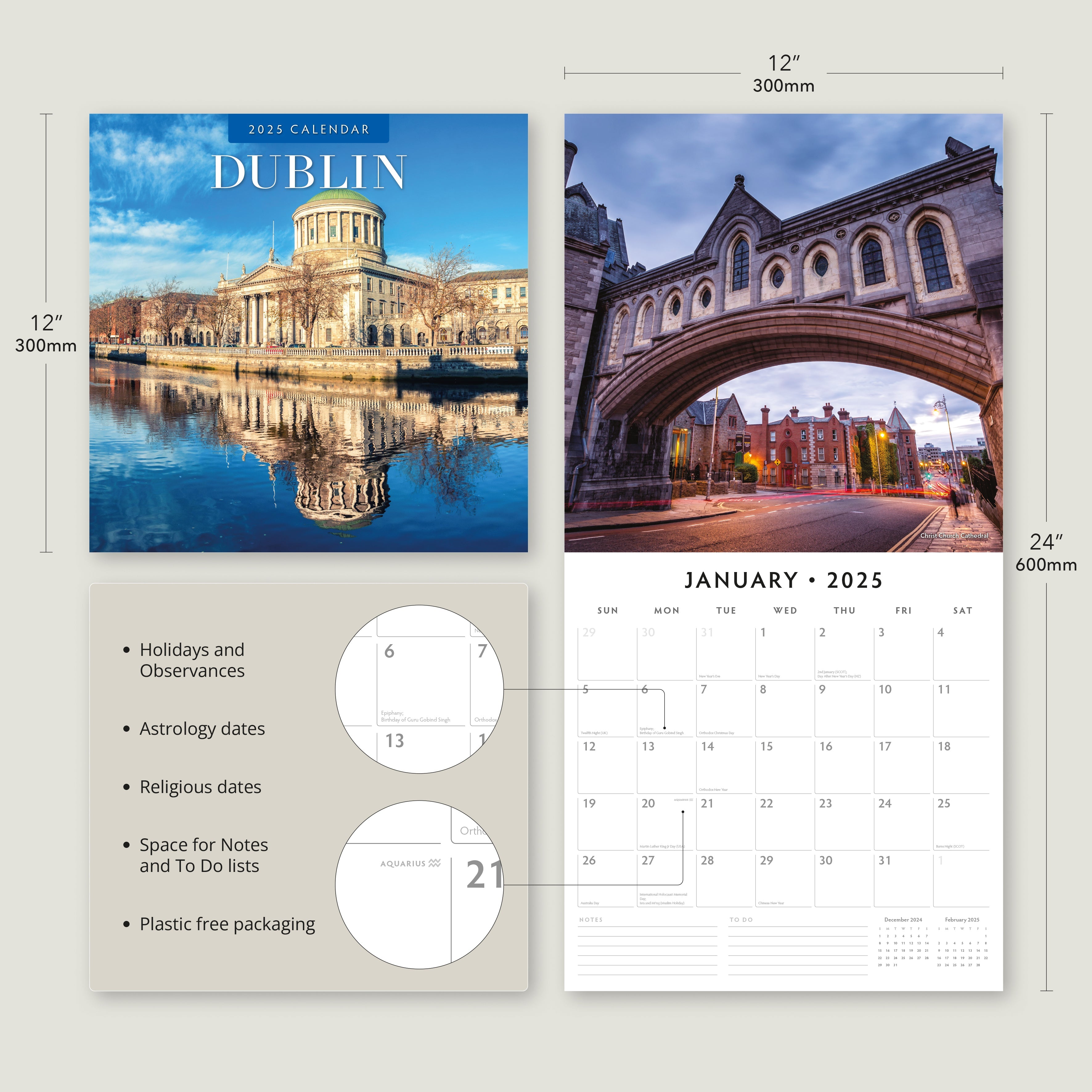 2025 Dublin - Square Wall Calendar