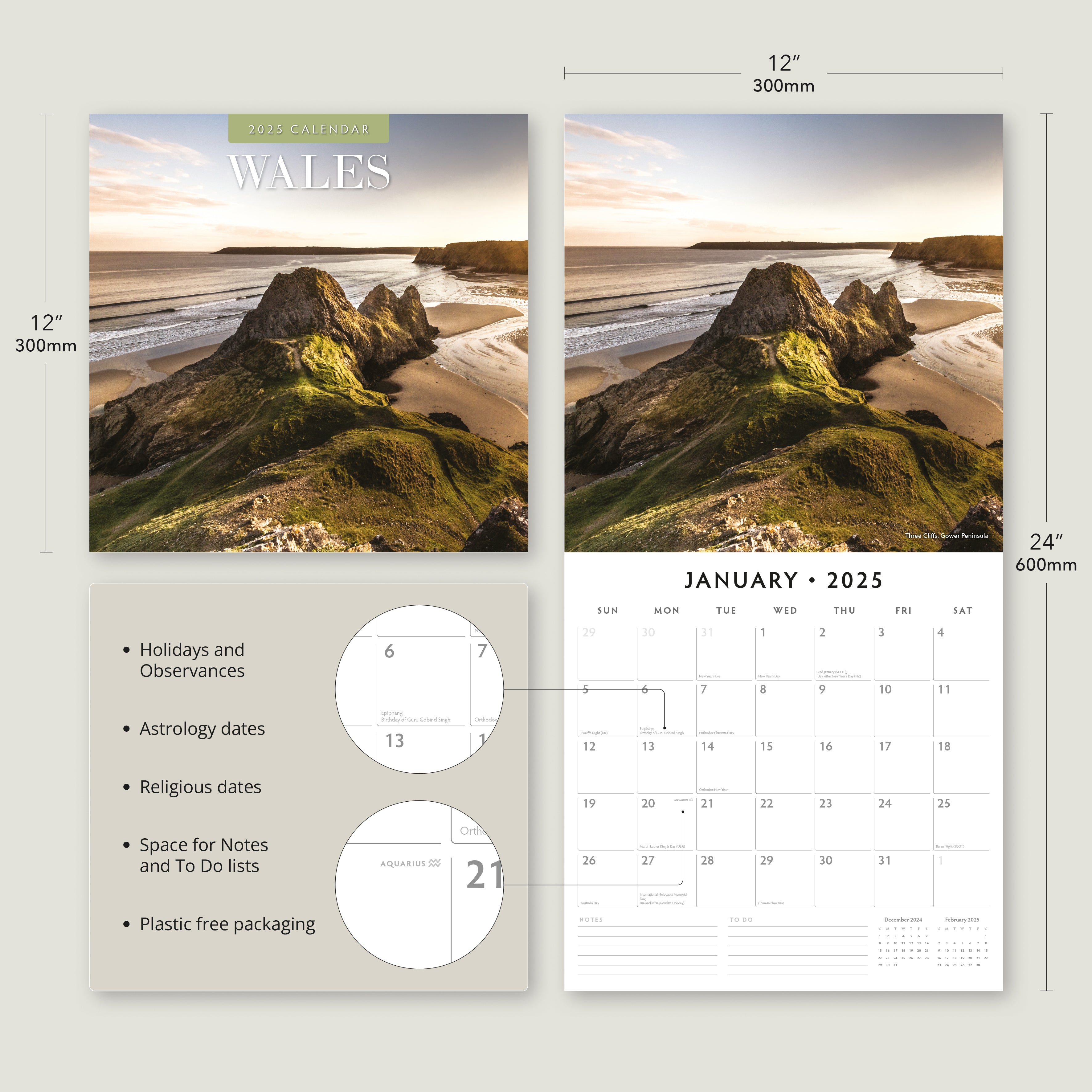 2025 Wales - Square Wall Calendar