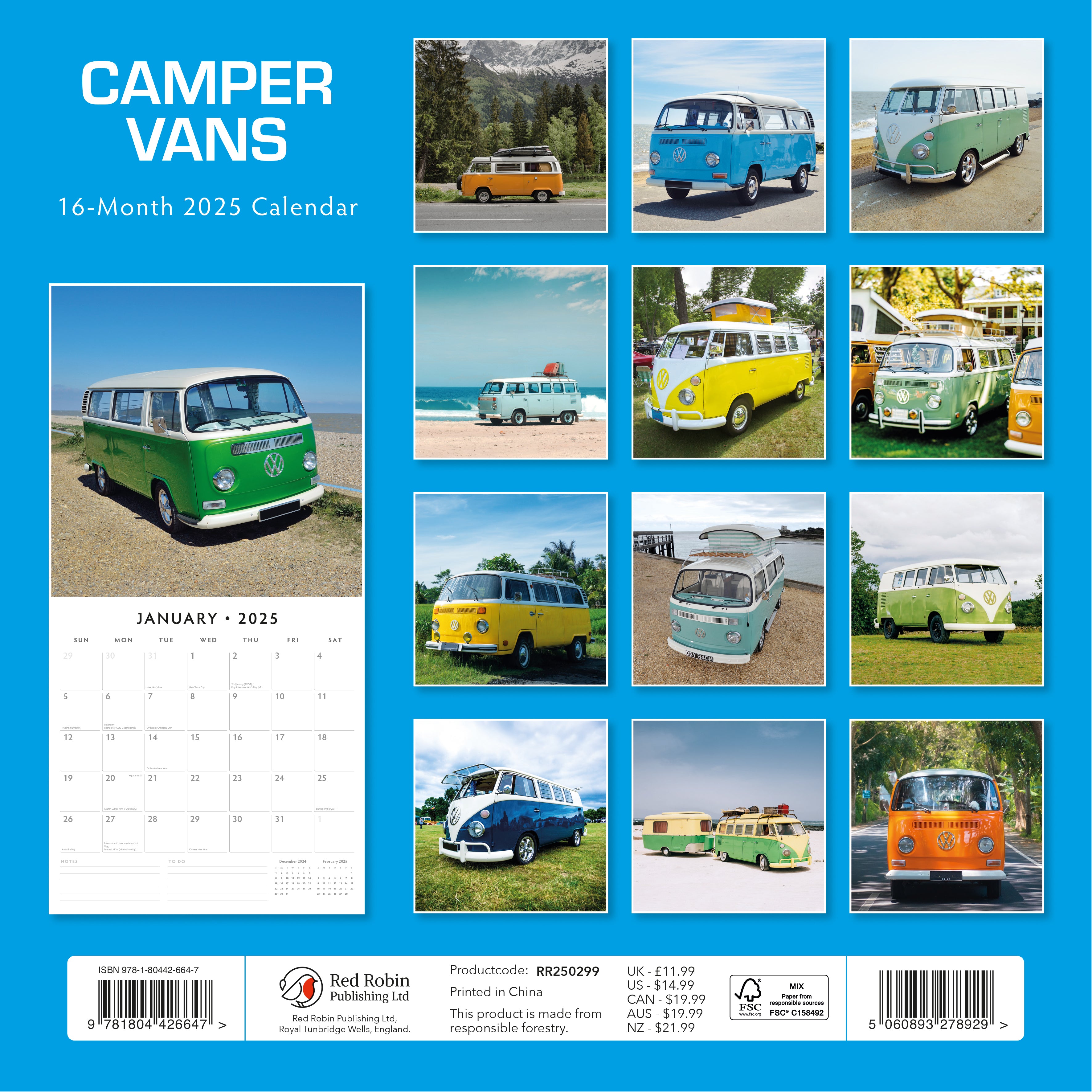 2025 Camper Vans - Square Wall Calendar