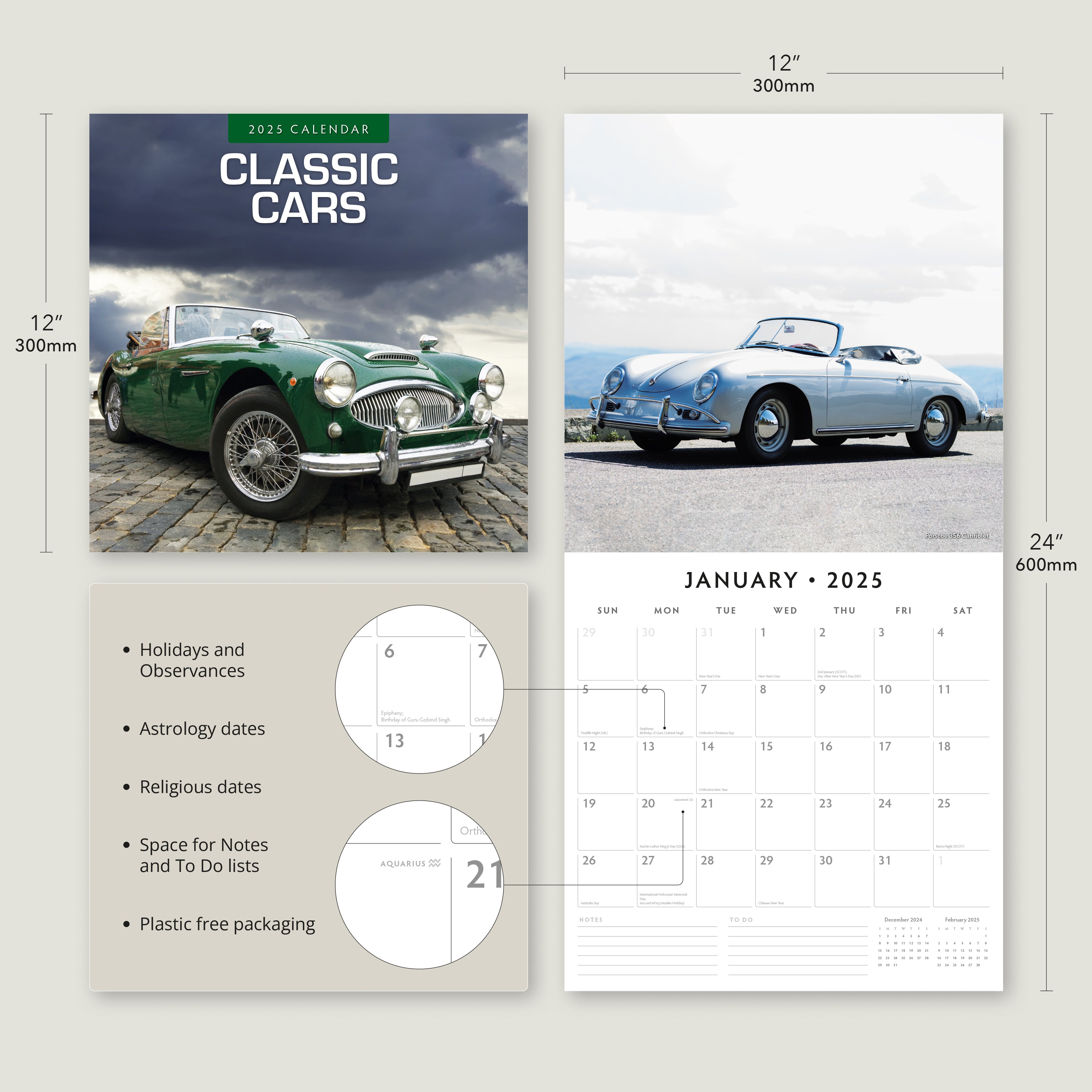 2025 Classic Cars - Square Wall Calendar