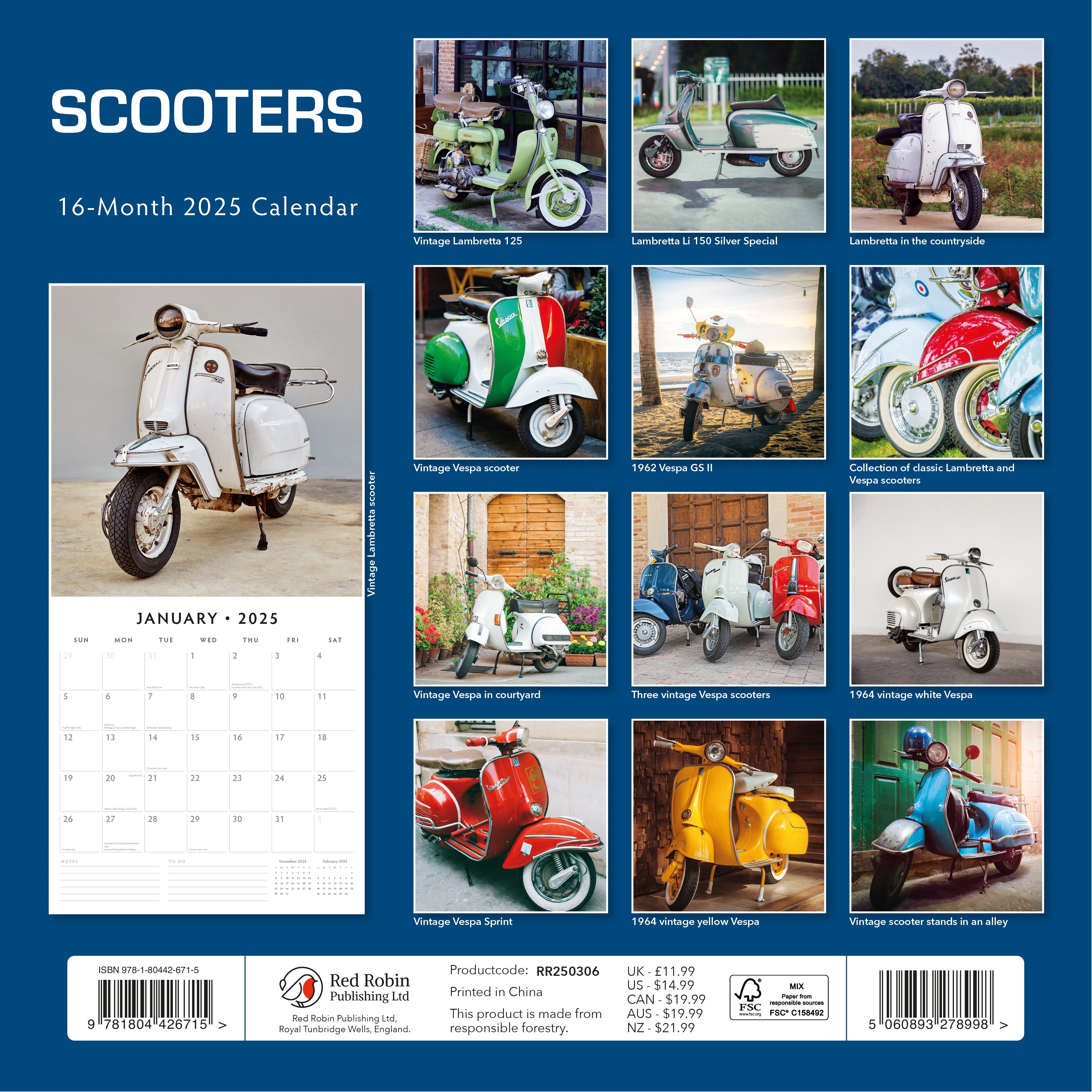 2025 Scooters - Square Wall Calendar