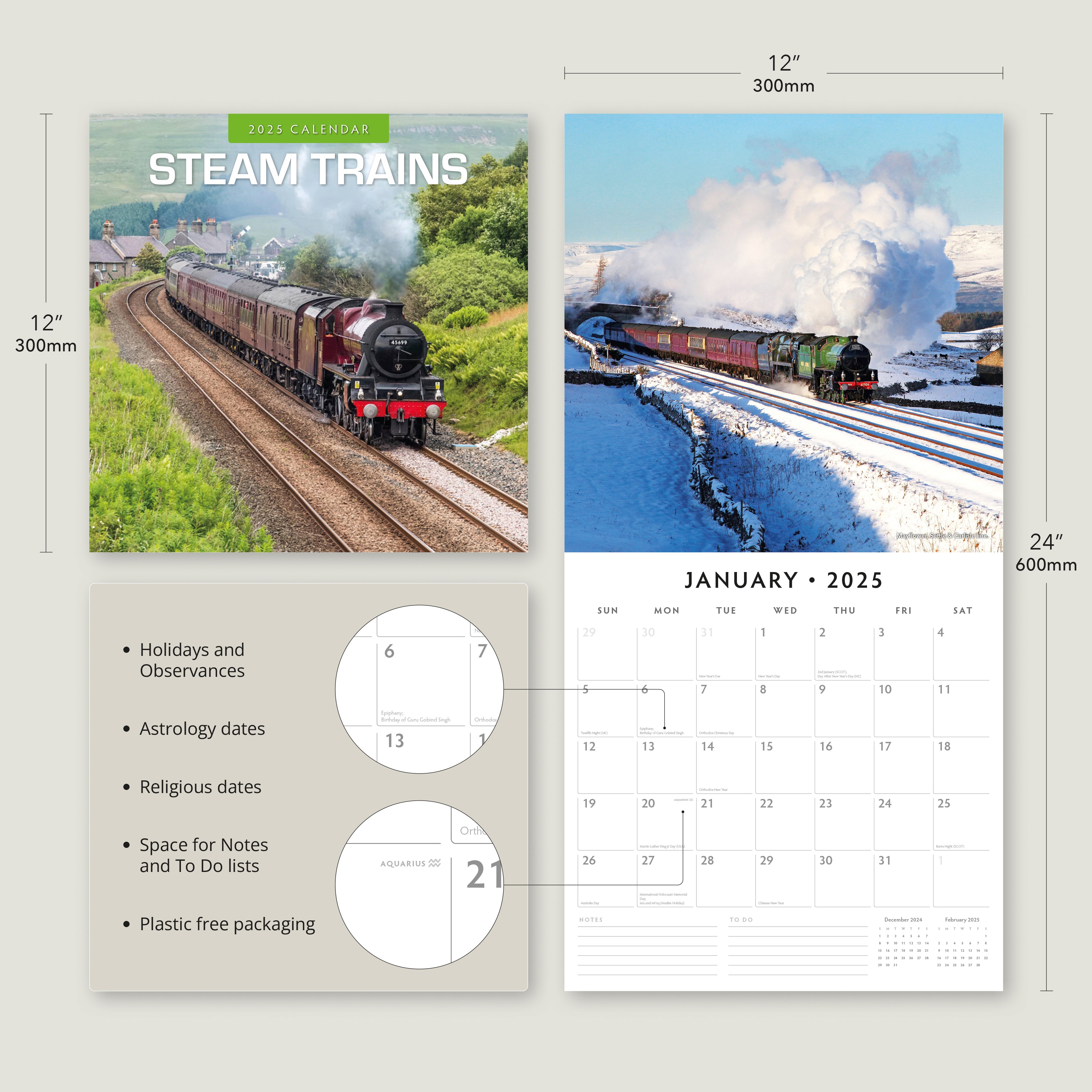 2025 Steam Trains - Square Wall Calendar