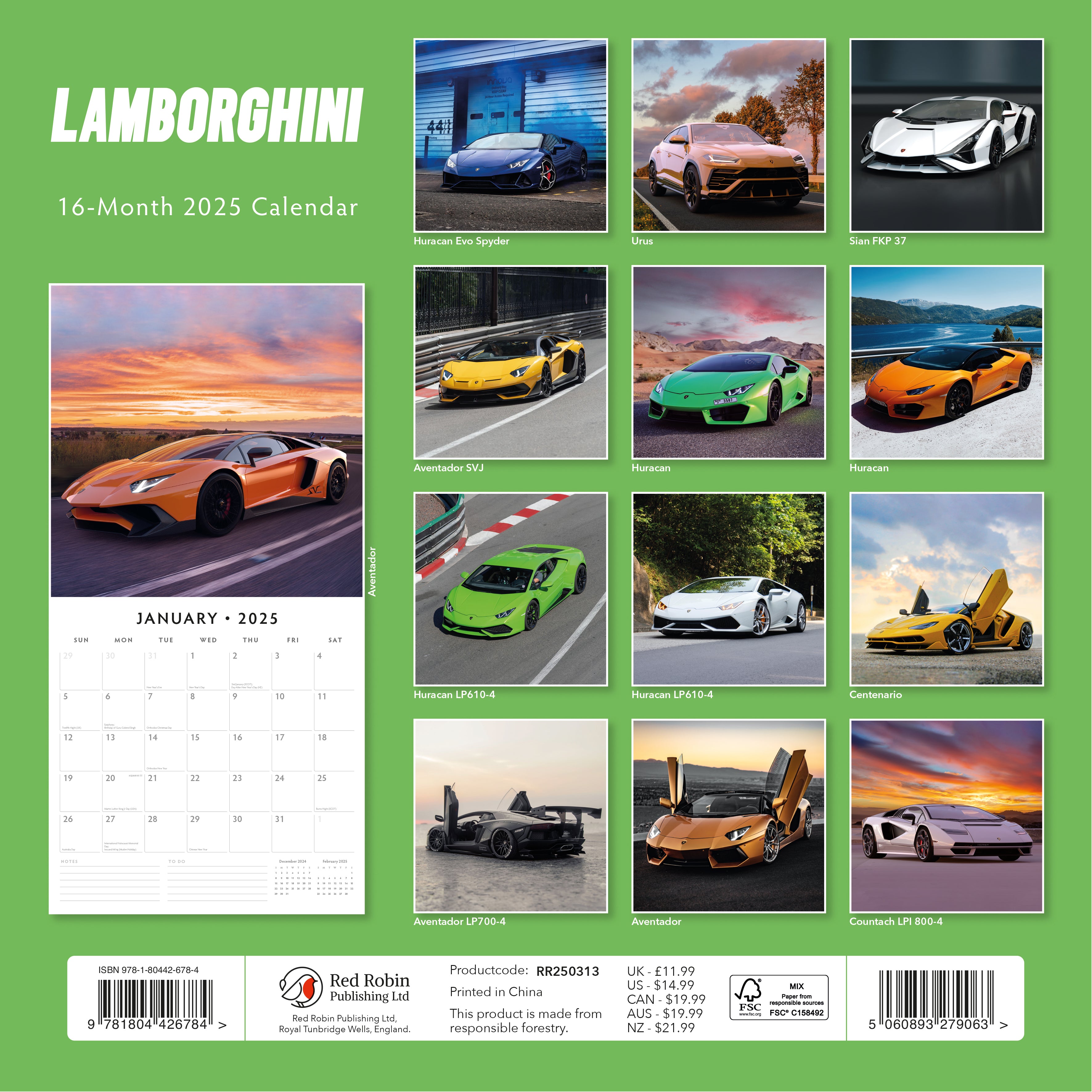 2025 Lamborghini - Square Wall Calendar