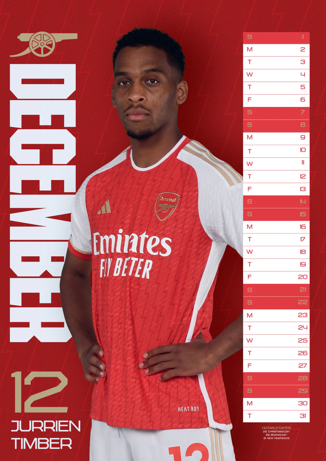 2024 Arsenal FC A3 Wall Calendar