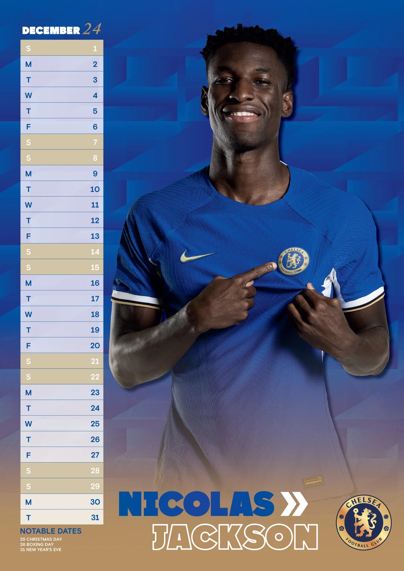 2024 Chelsea FC A3 Wall Calendar