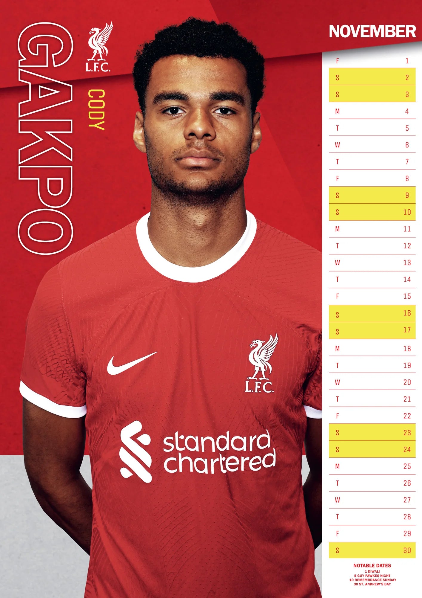 2024 Liverpool FC A3 Wall Calendar