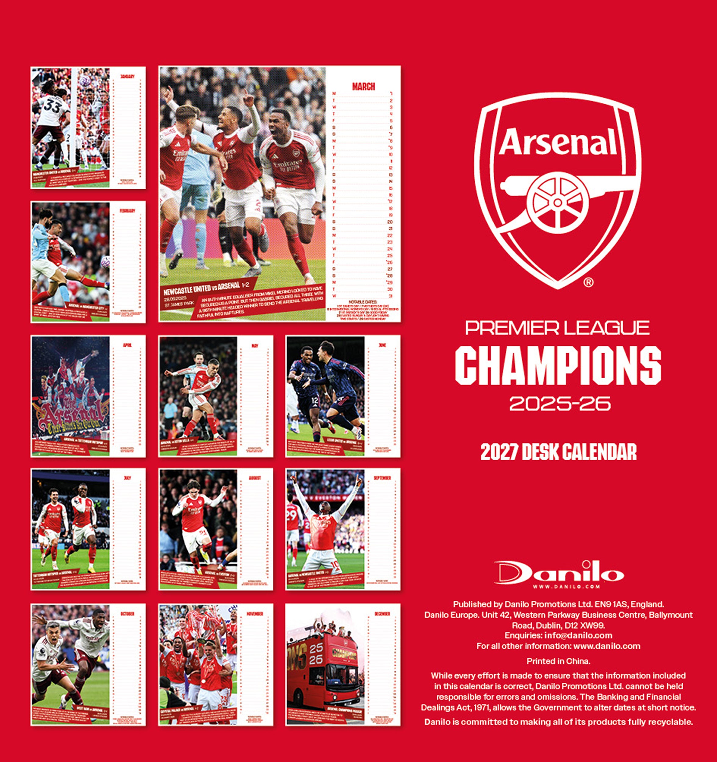 2027 Arsenal FC - Desk Easel Calendar — back cover