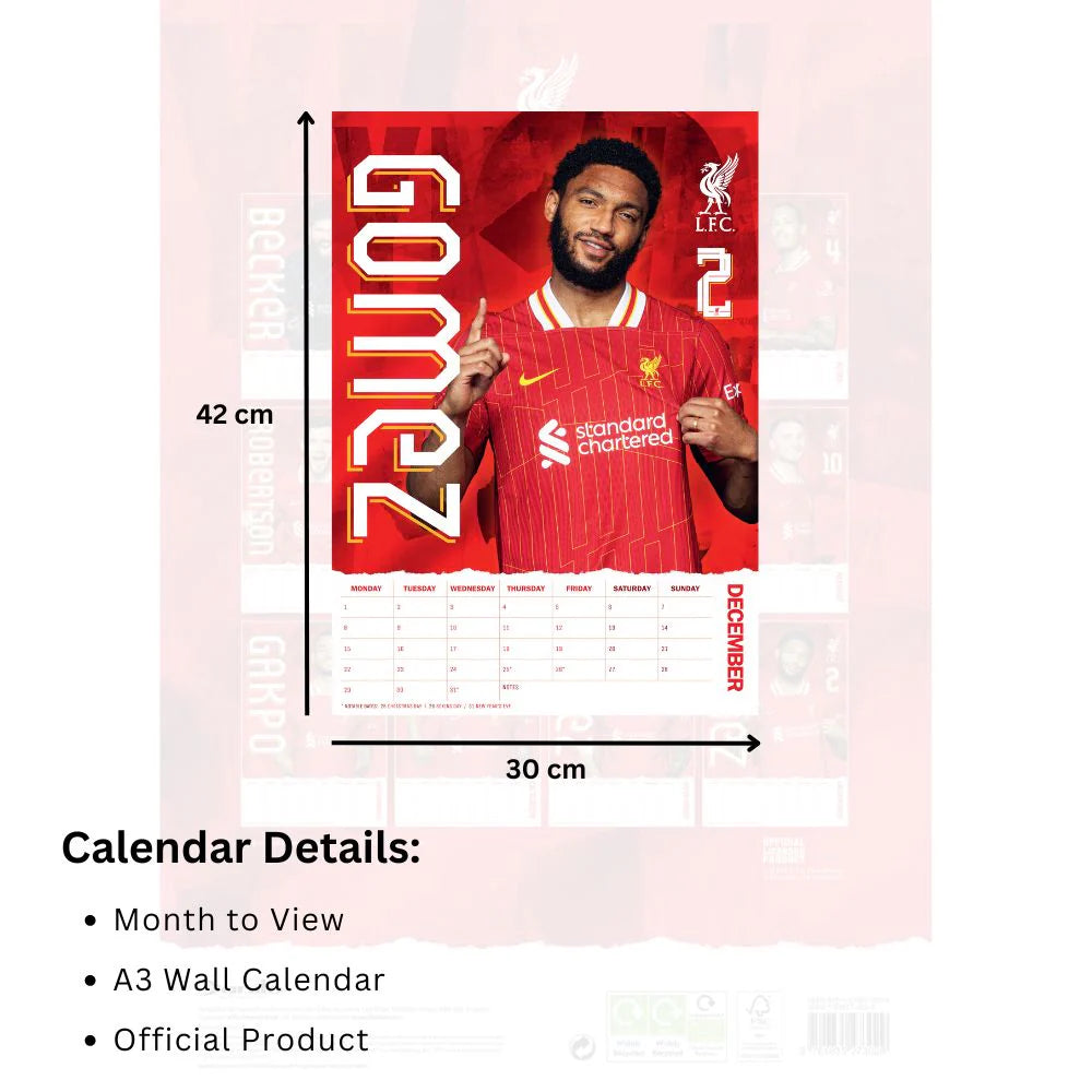 2025 Liverpool Fc - A3 Wall Calendar