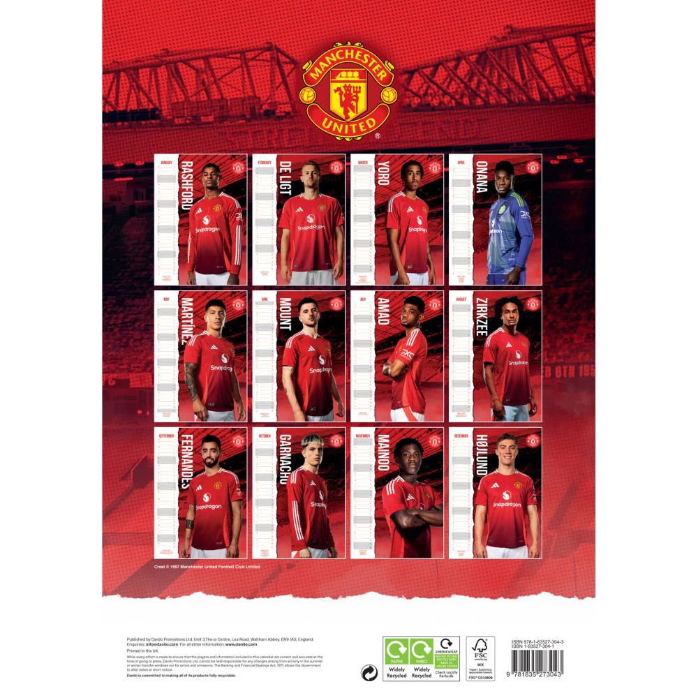 2025 Manchester United Fc - A3 Wall Calendar