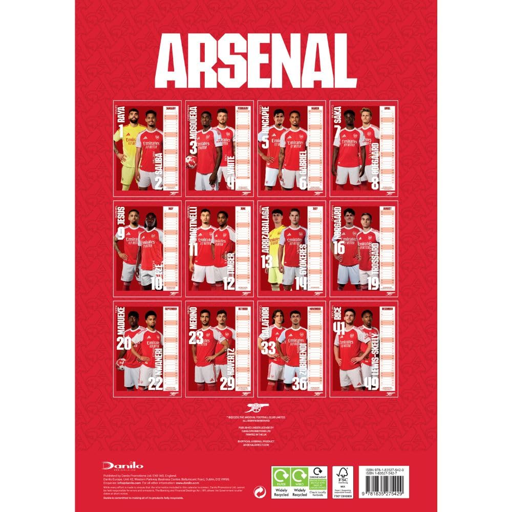 2026 Arsenal FC - A3 Wall Calendar