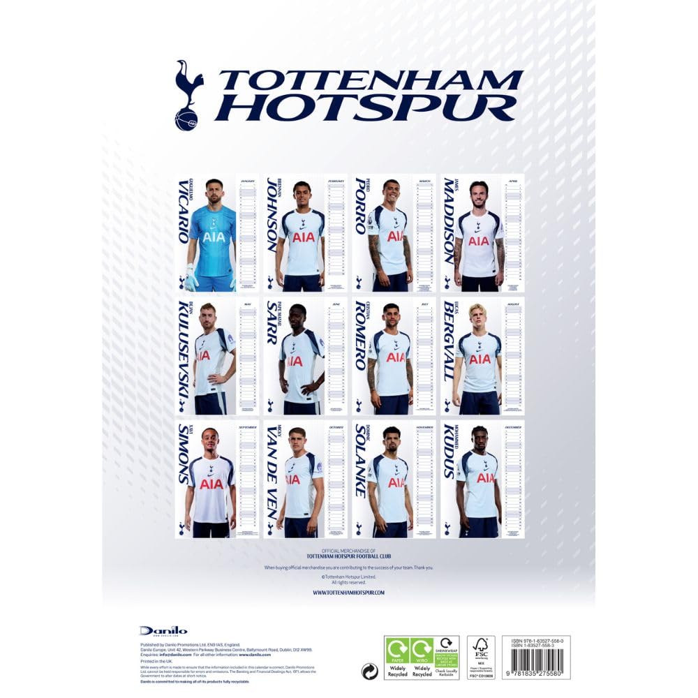2026 Tottenham Hotspur FC - A3 Wall Calendar