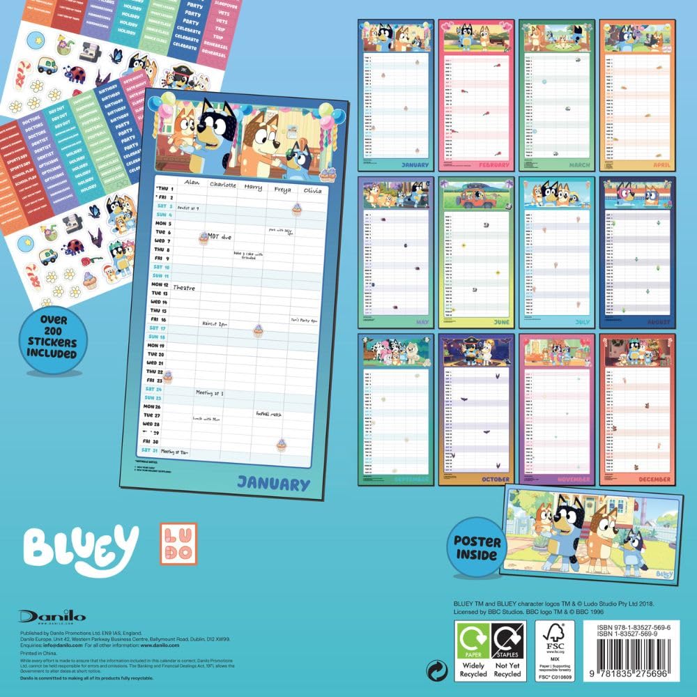 2026 Bluey - Family Organiser Calendar - Square Wall Calendar