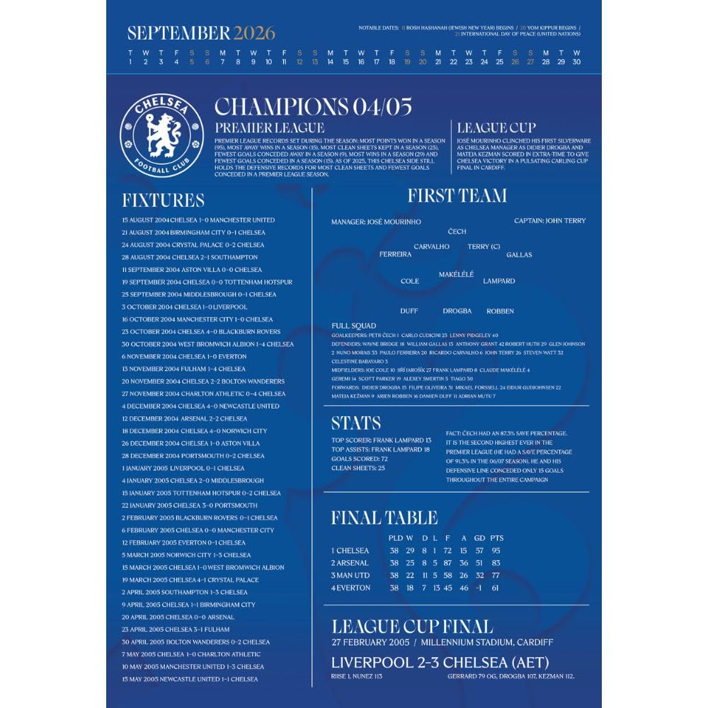 2026 Chelsea FC - A3 Deluxe Wall Calendar