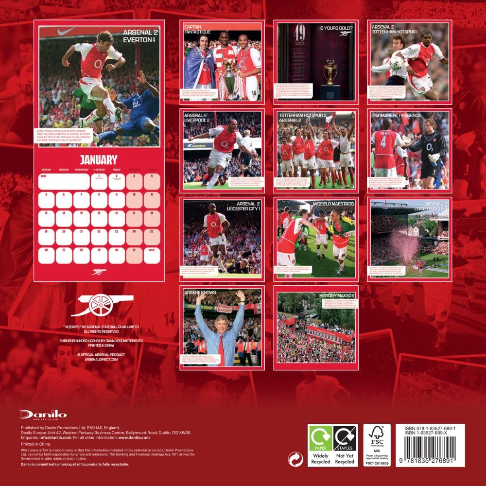 2026 Arsenal FC Legends - Square Wall Calendar