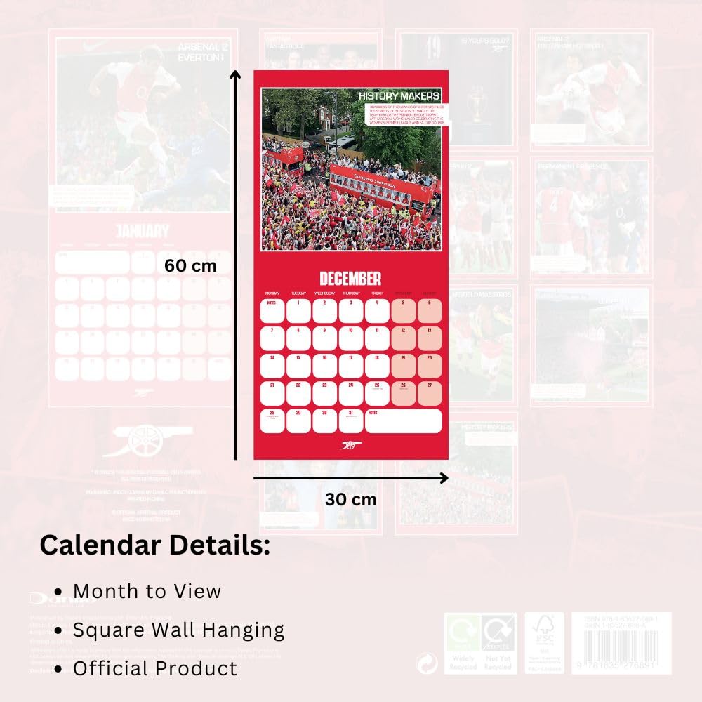 2026 Arsenal FC Legends - Square Wall Calendar