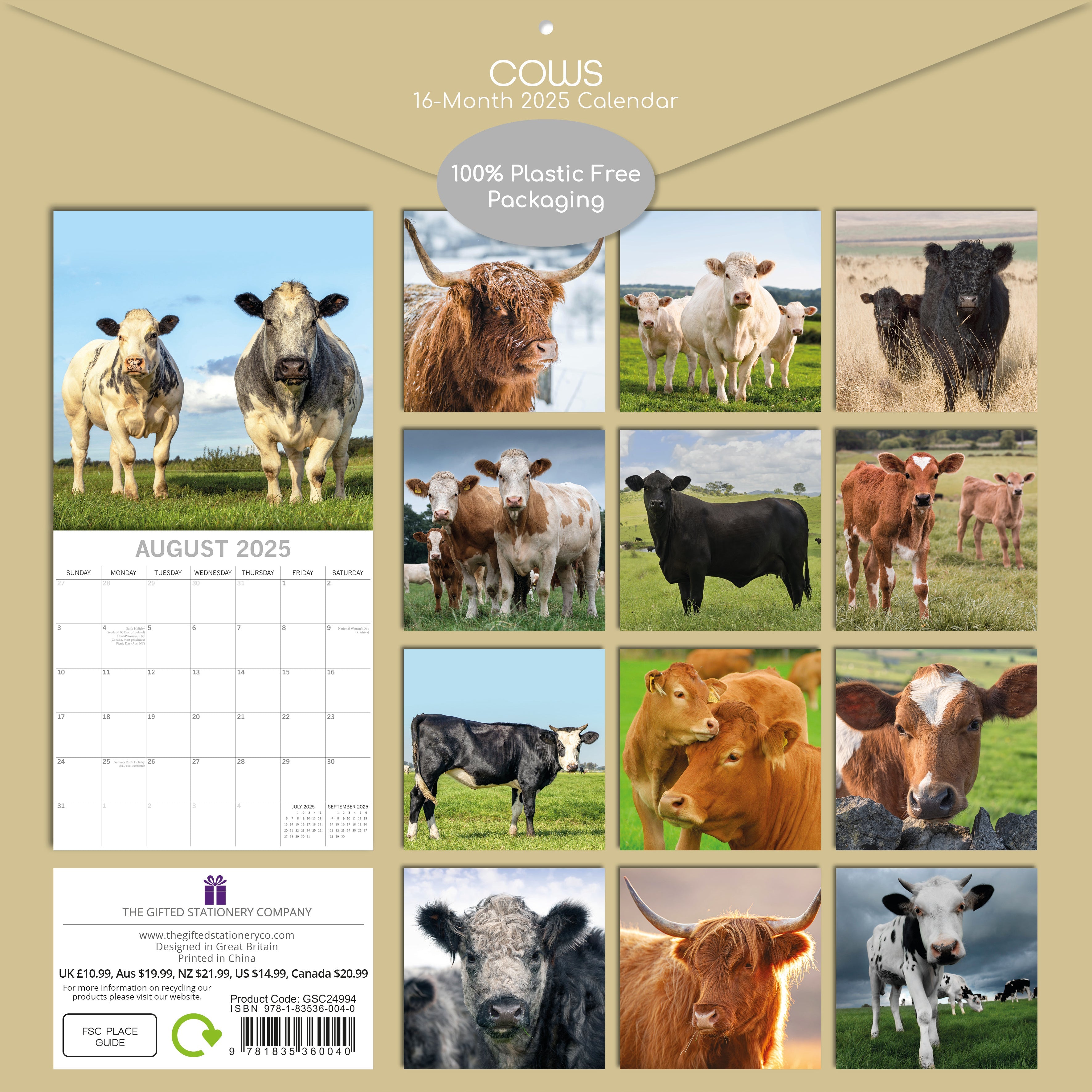 2025 Cows Square Wall Calendar