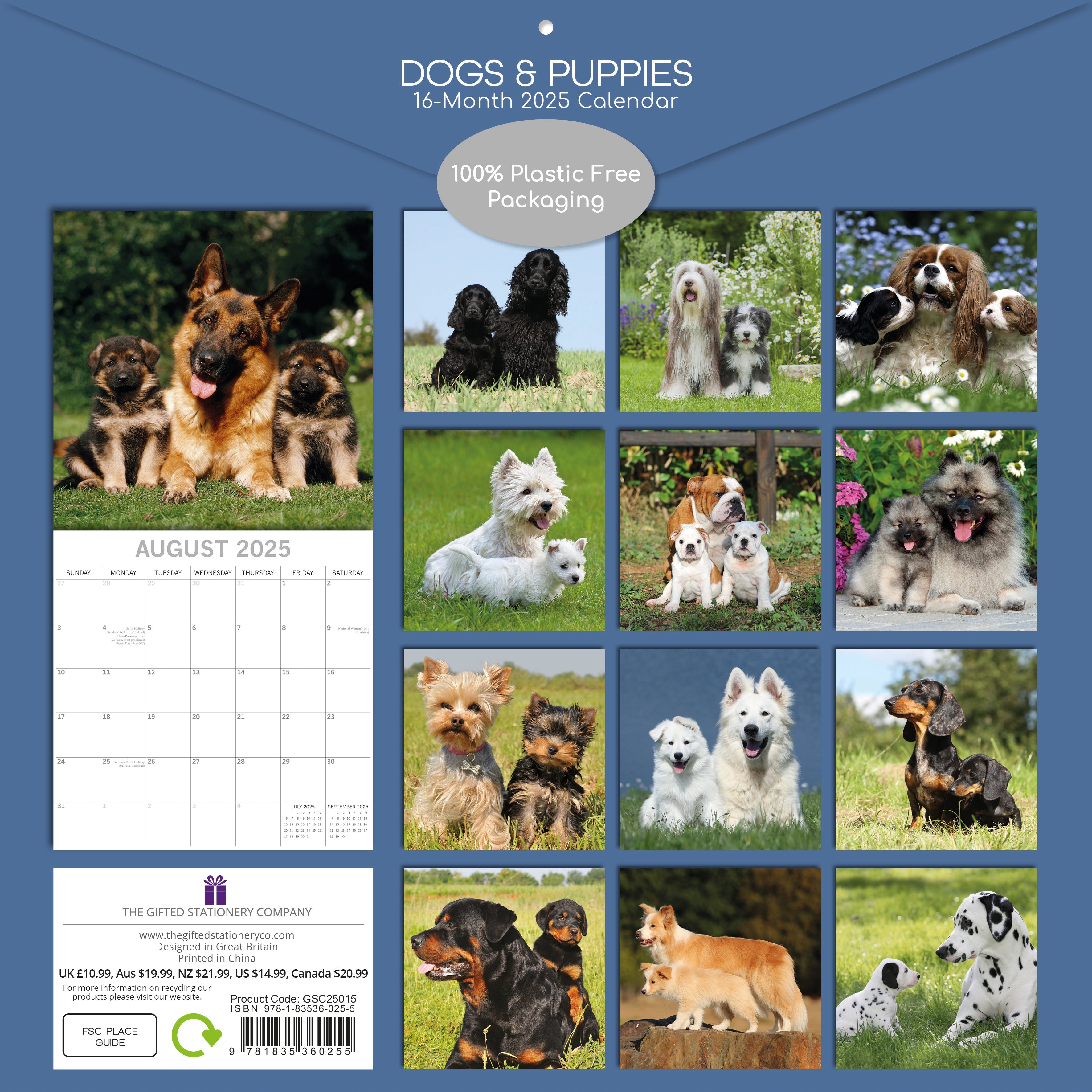 2025 Dogs & Puppies - Square Wall Calendar