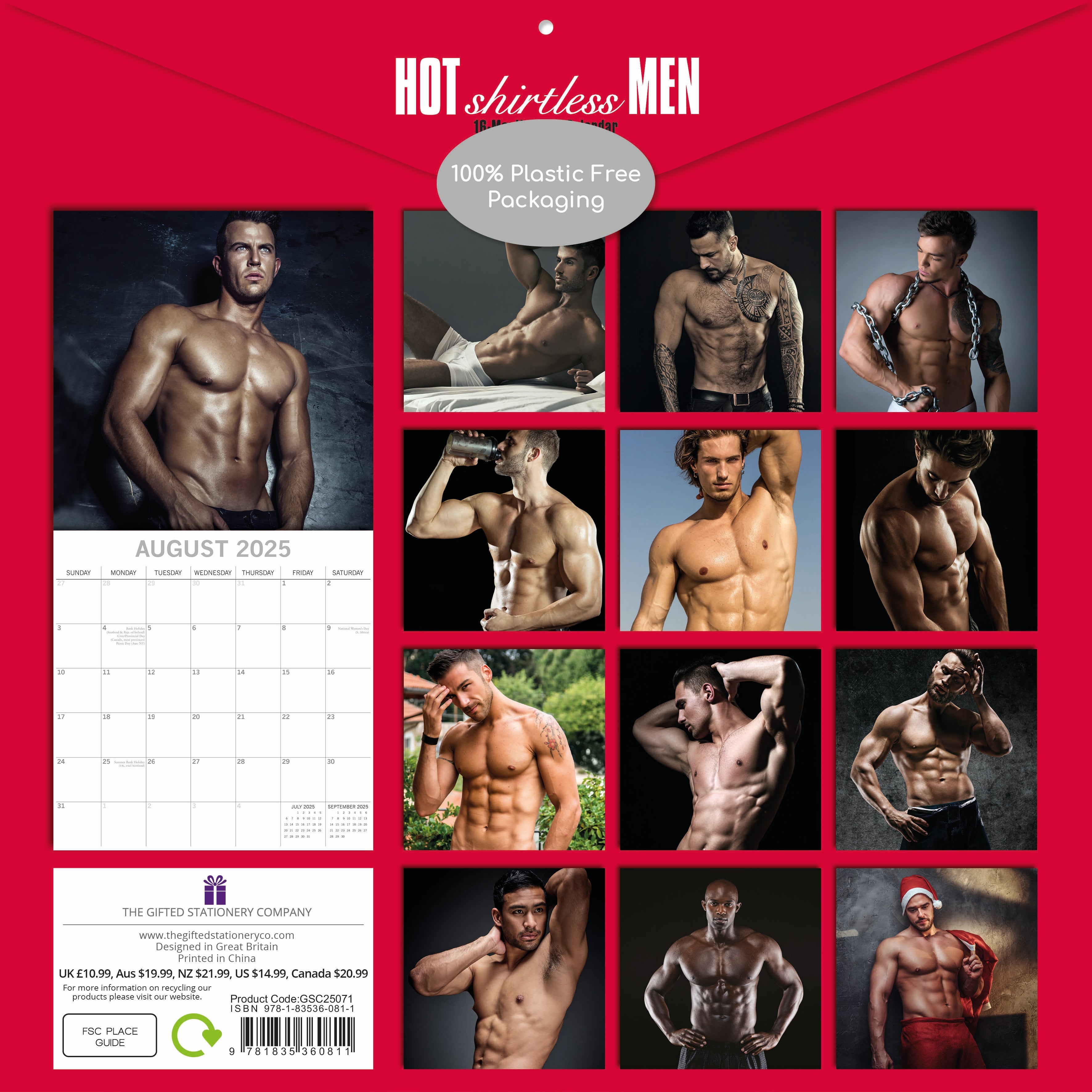 2025 Hot Shirtless Men - Square Wall Calendar