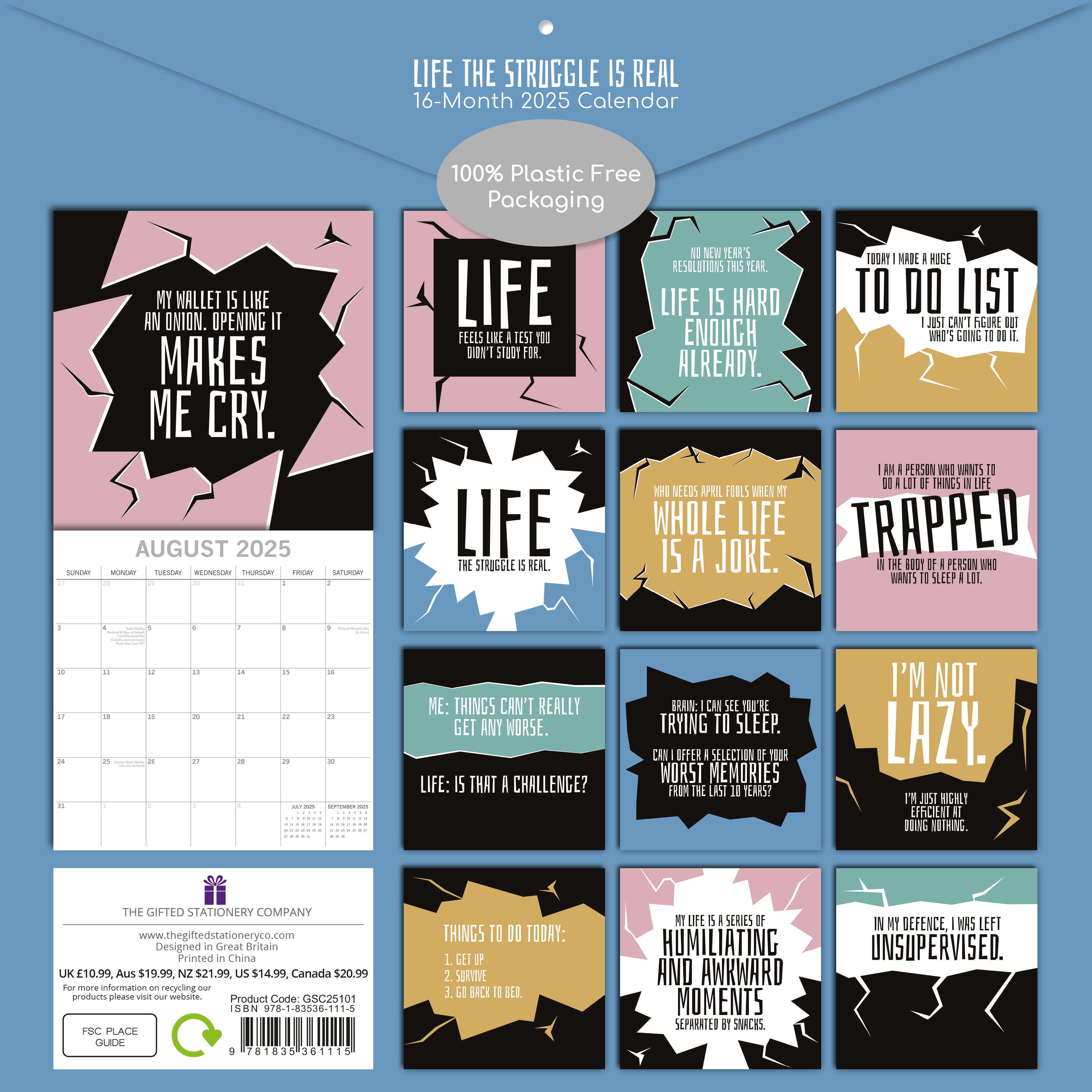 2025 Life - The Struggle is Real - Square Wall Calendar