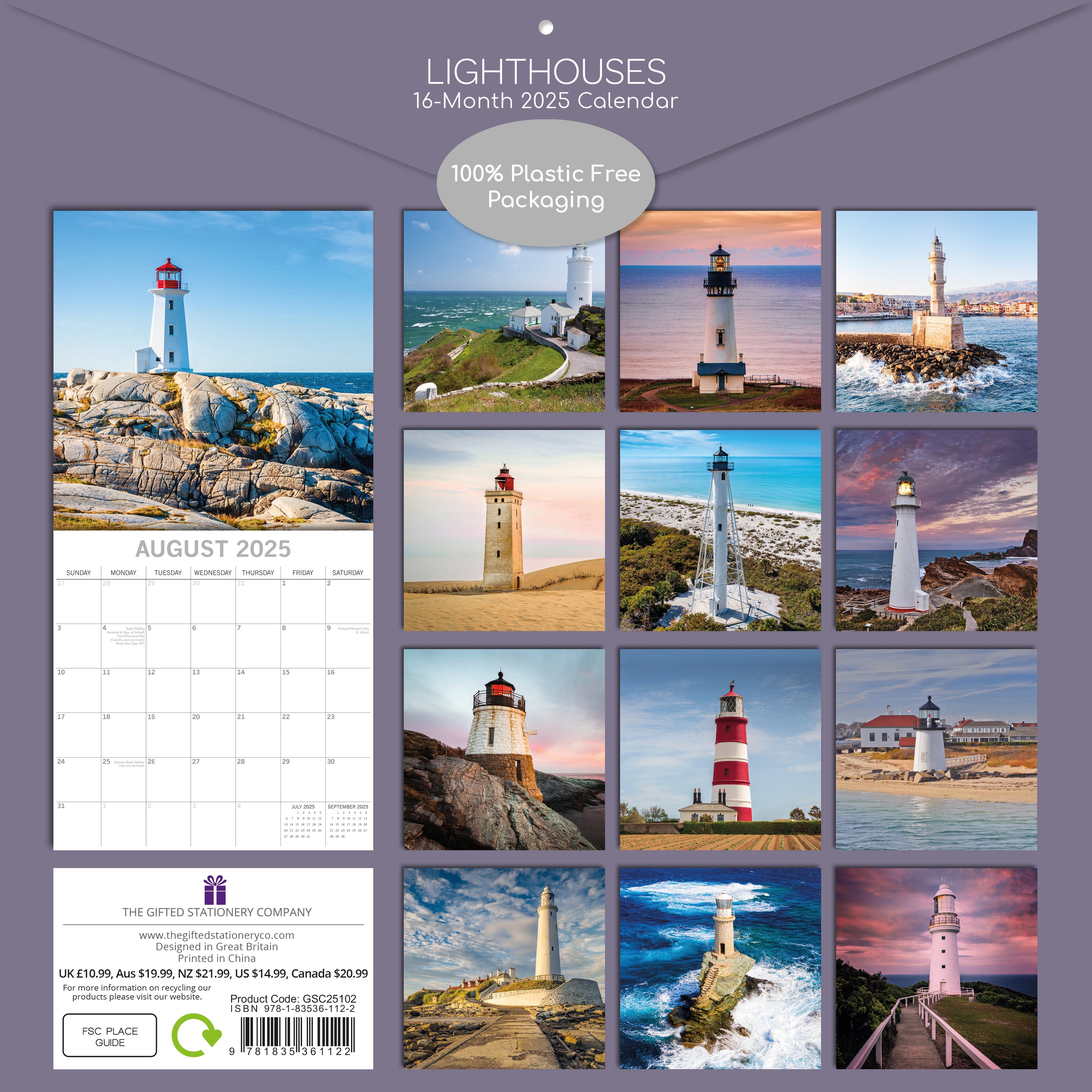 2025 Lighthouses - Square Wall Calendar