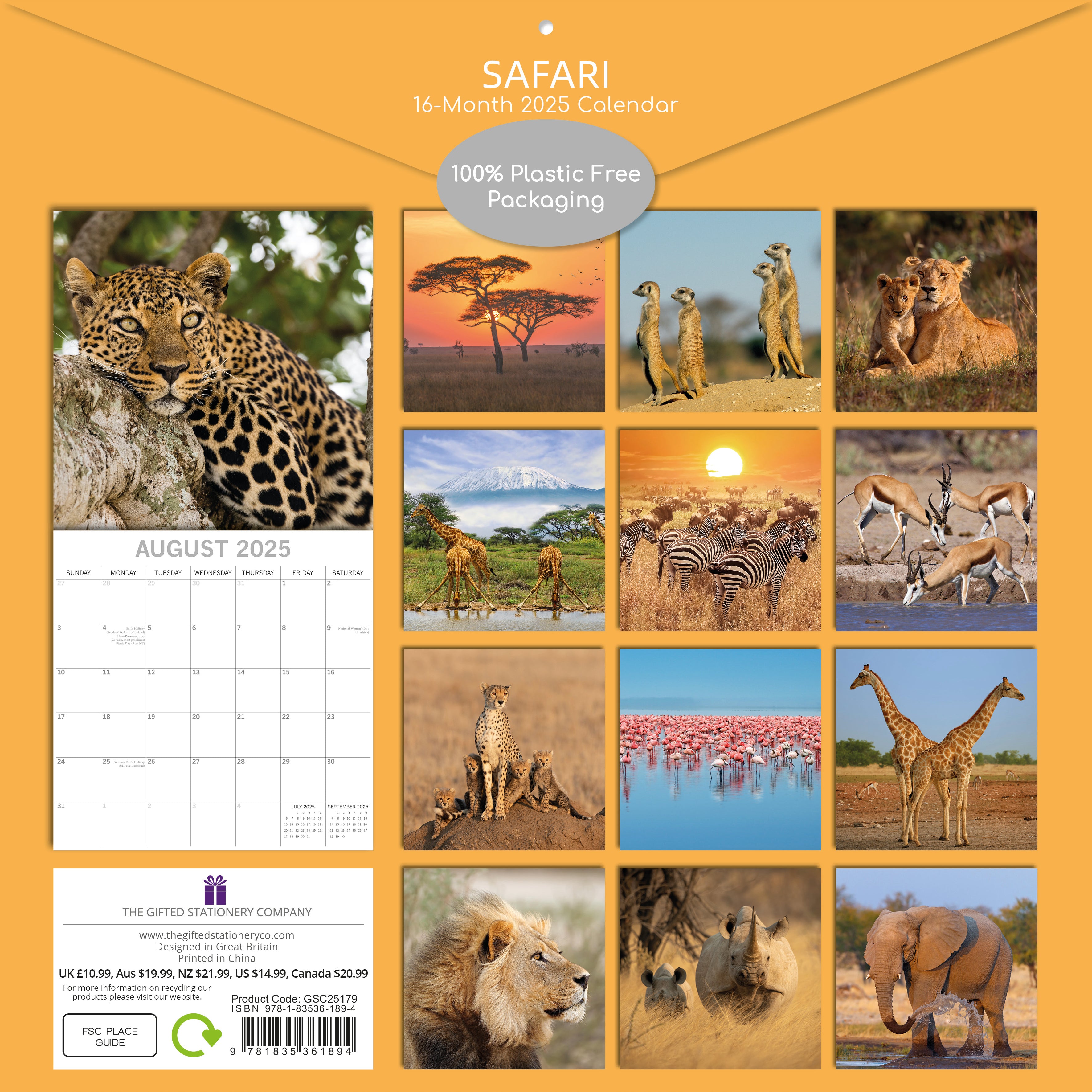 2025 Safari - Square Wall Calendar