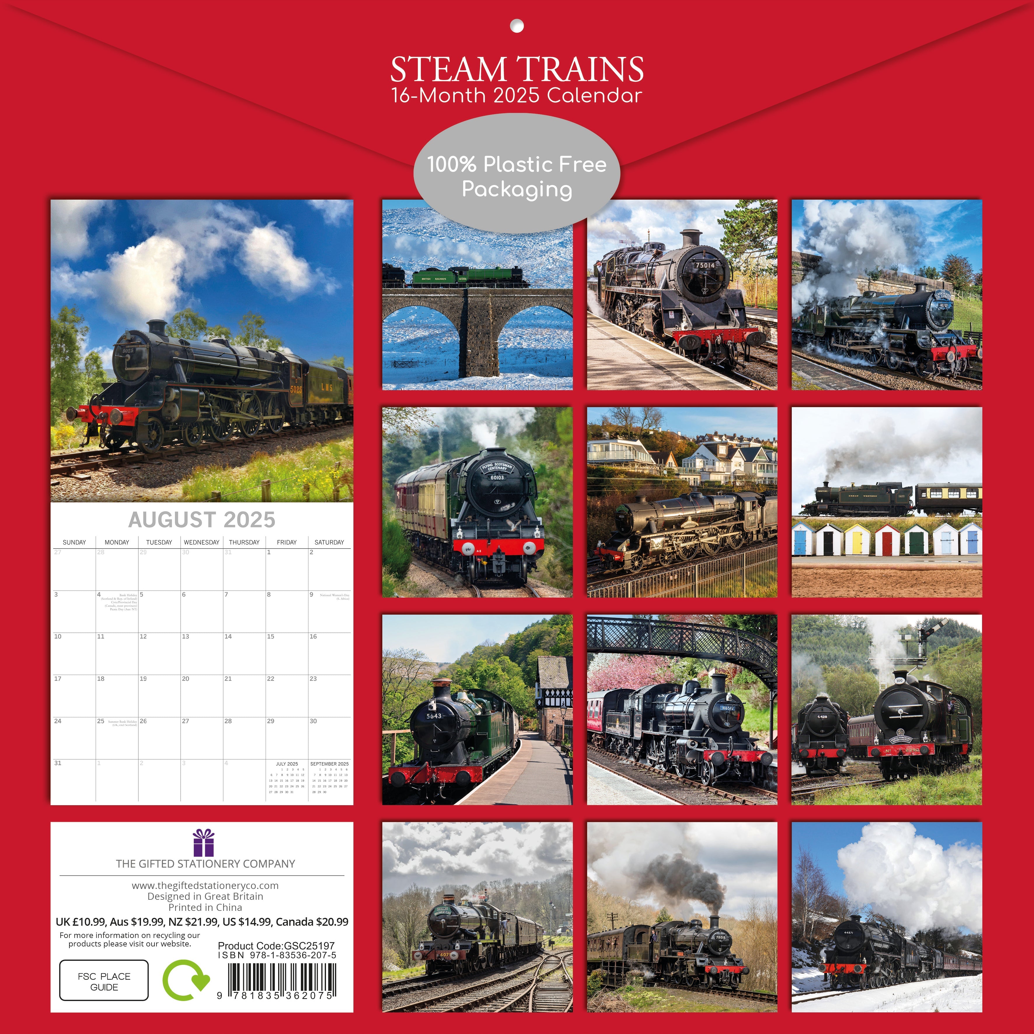 2025 Steam Trains - Square Wall Calendar