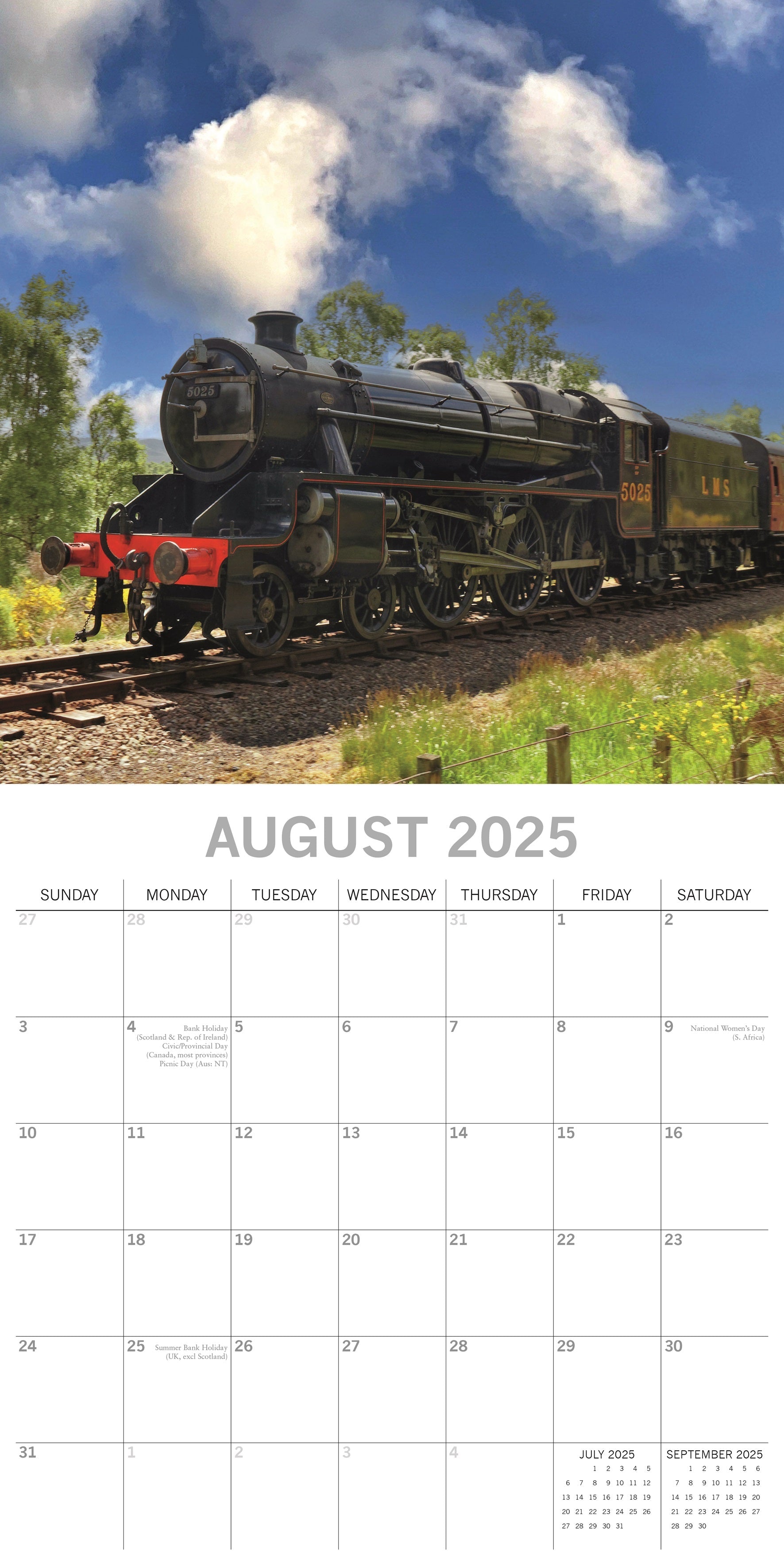 2025 Steam Trains - Square Wall Calendar