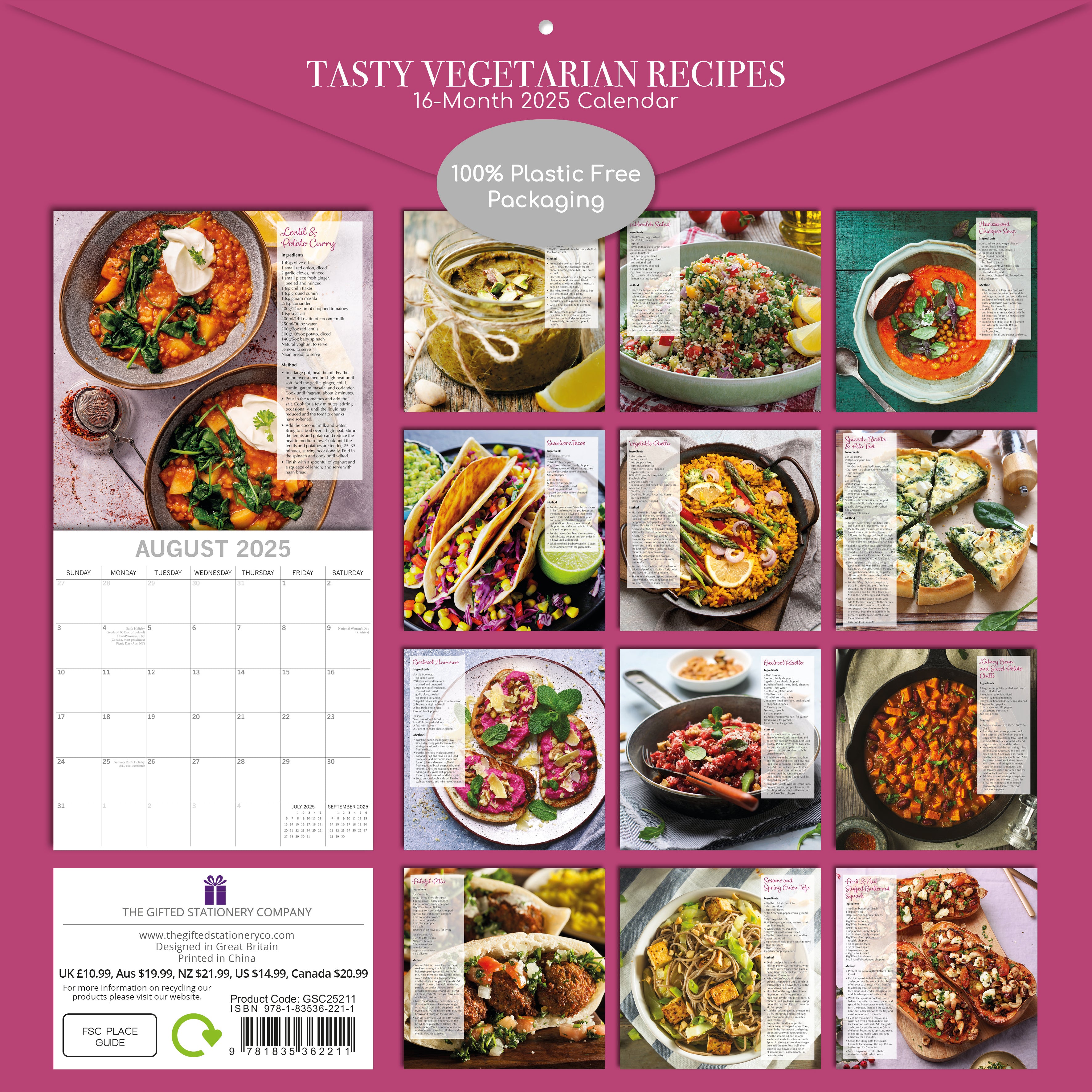 2025 Tasty Vegetarian Recipes - Square Wall Calendar