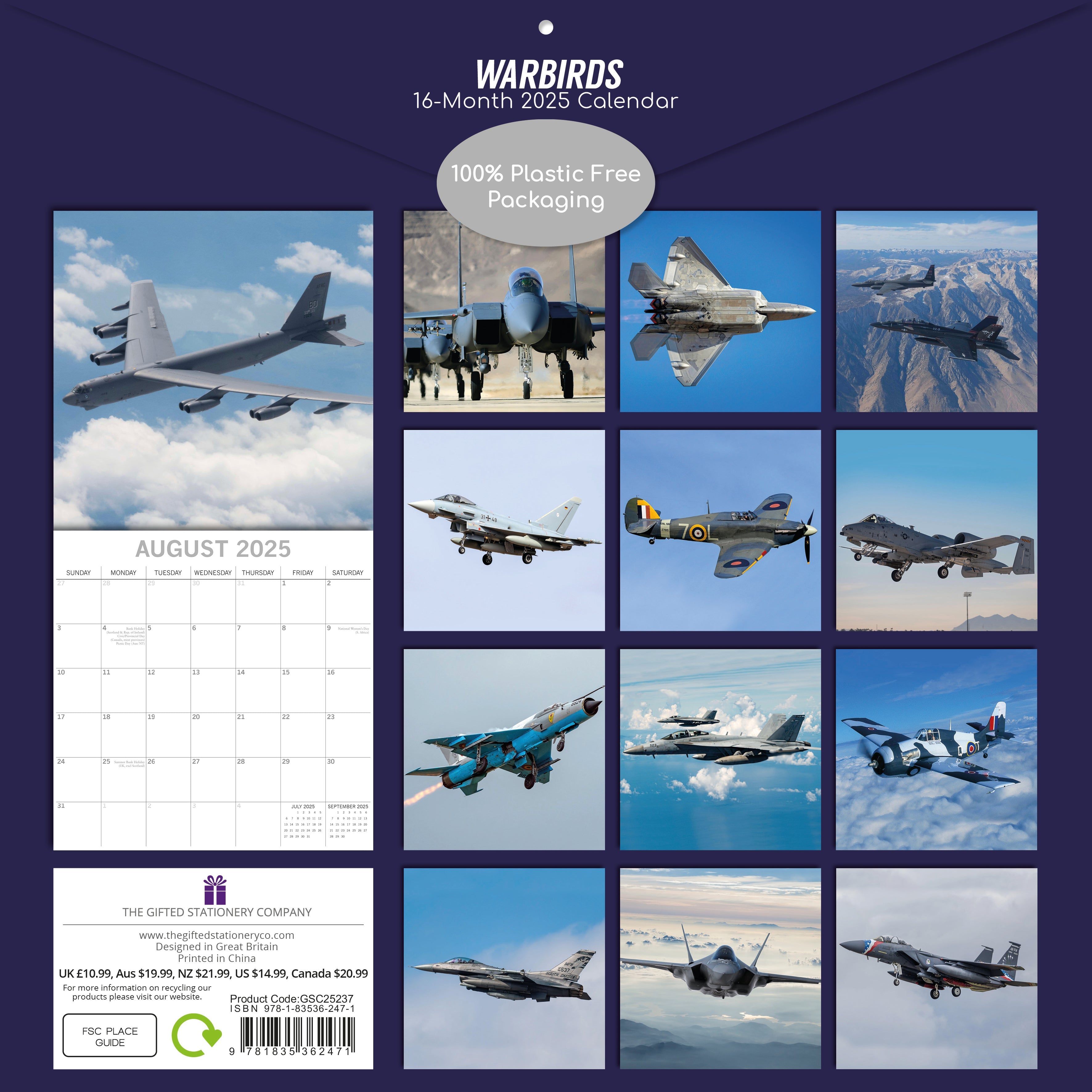 2025 Warbirds - Square Wall Calendar