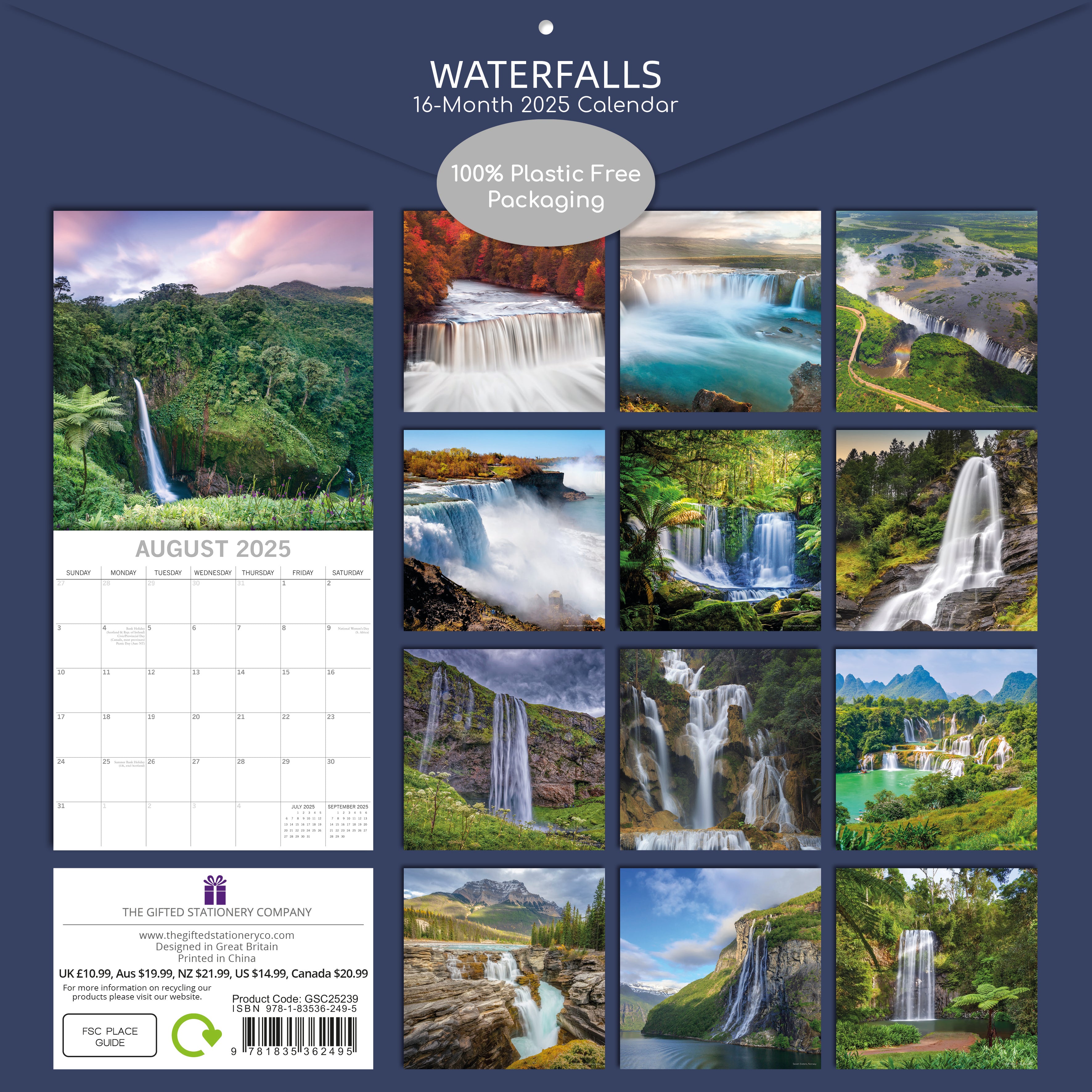 2025 Waterfalls - Square Wall Calendar