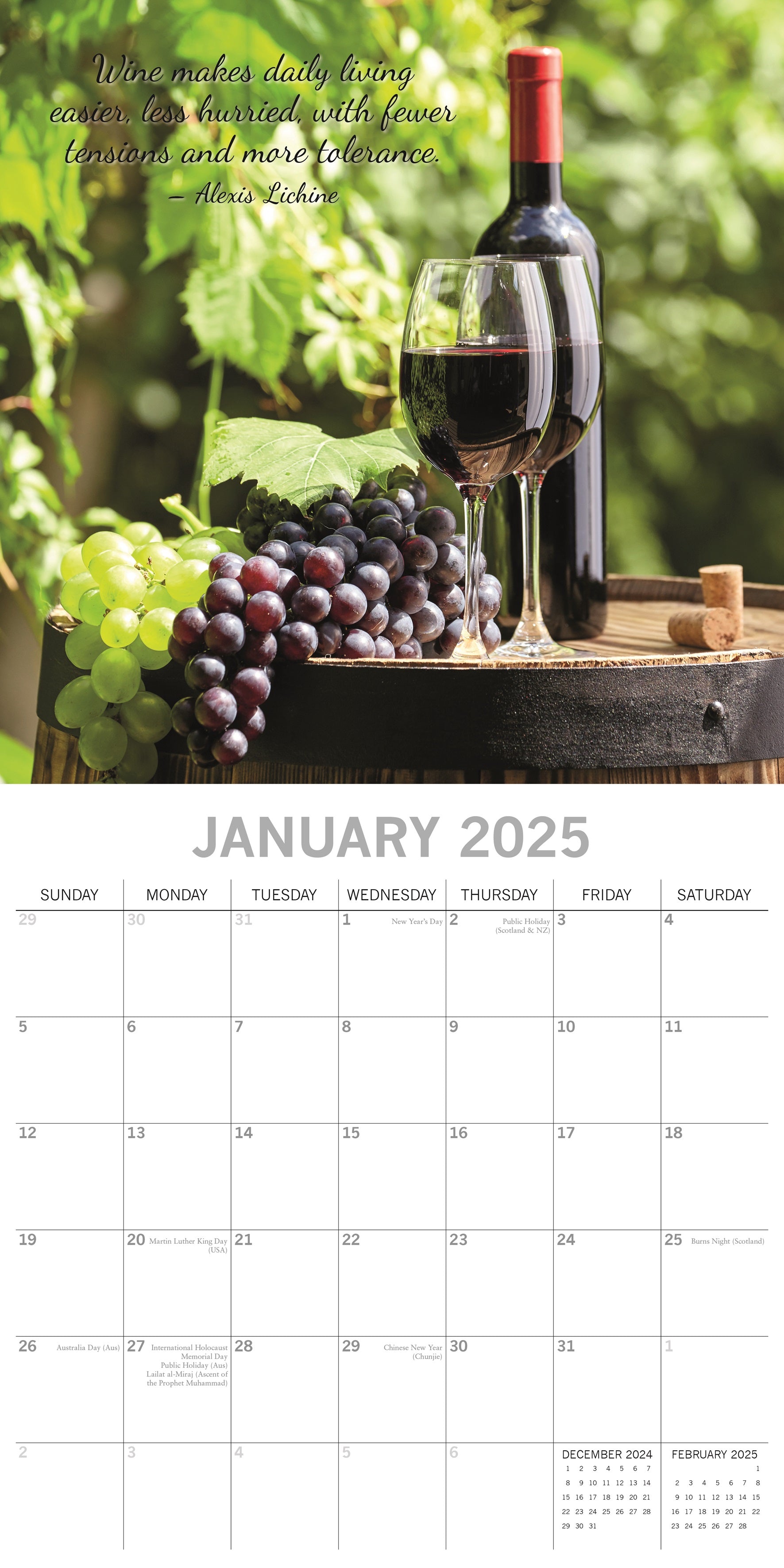 2025 Wine - Square Wall Calendar