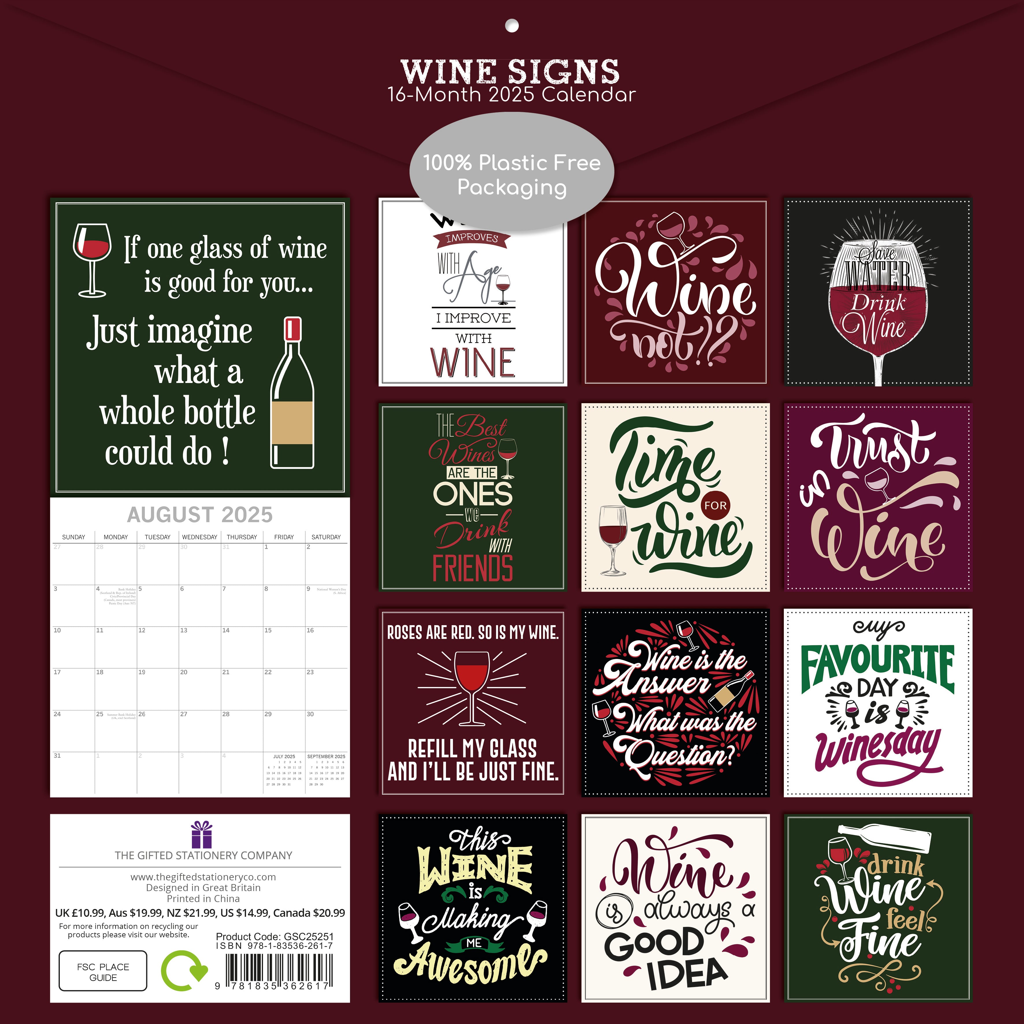 2025 Wine Signs - Square Wall Calendar