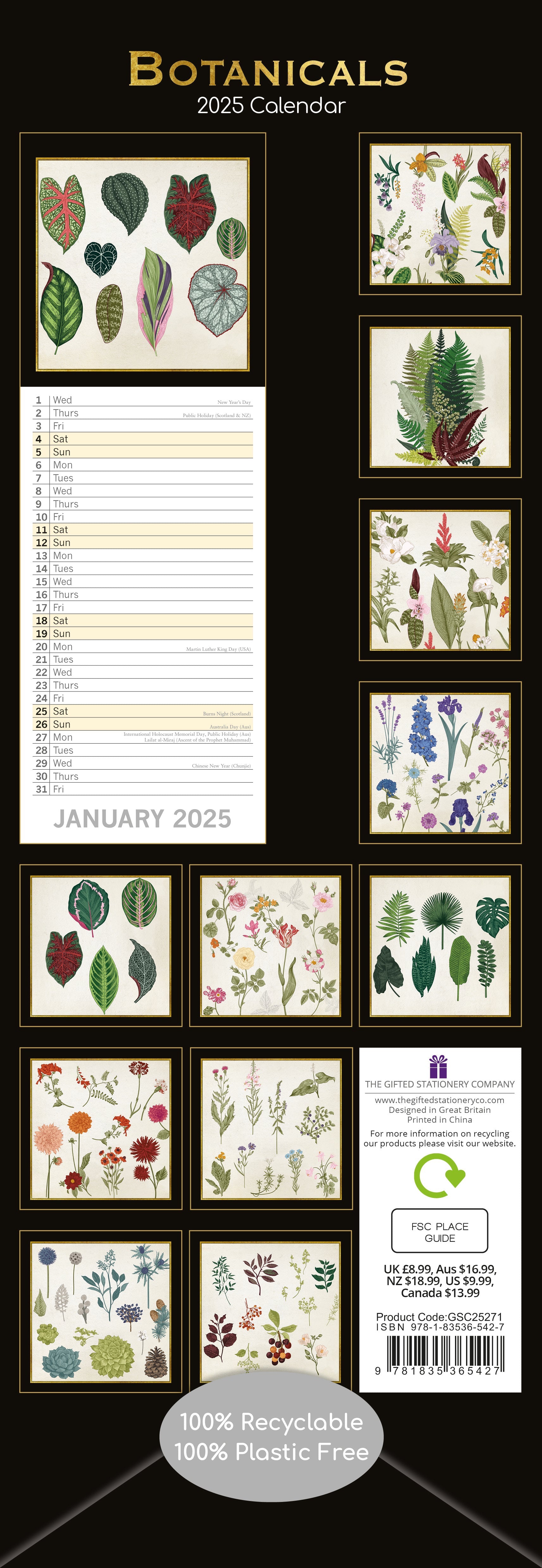 2025 Botanicals - Slim Wall Calendar