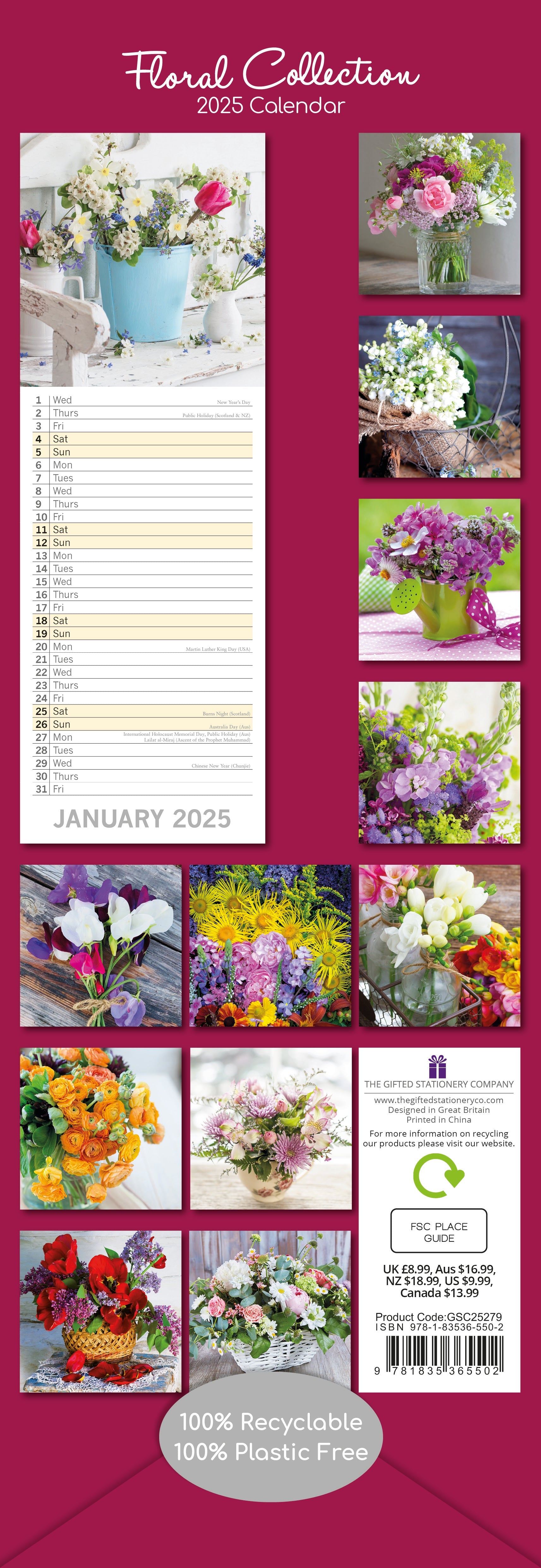 2025 Floral Collection - Slim Wall Calendar