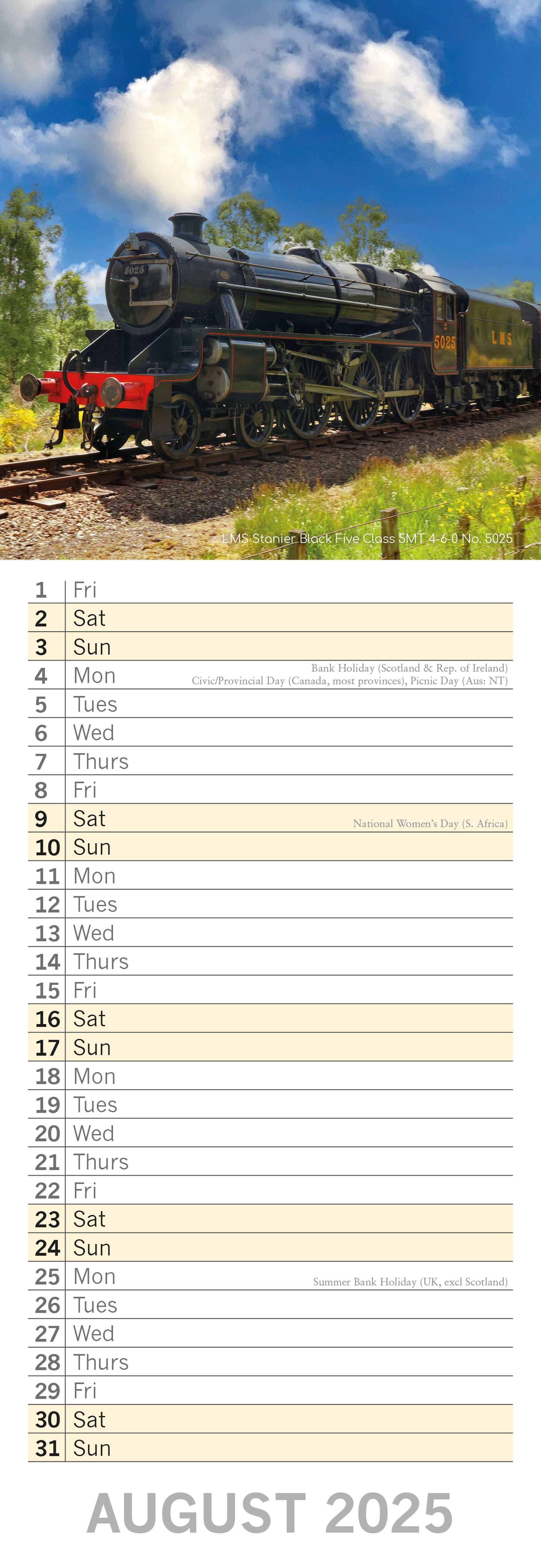 2025 Steam Trains - Slim Wall Calendar