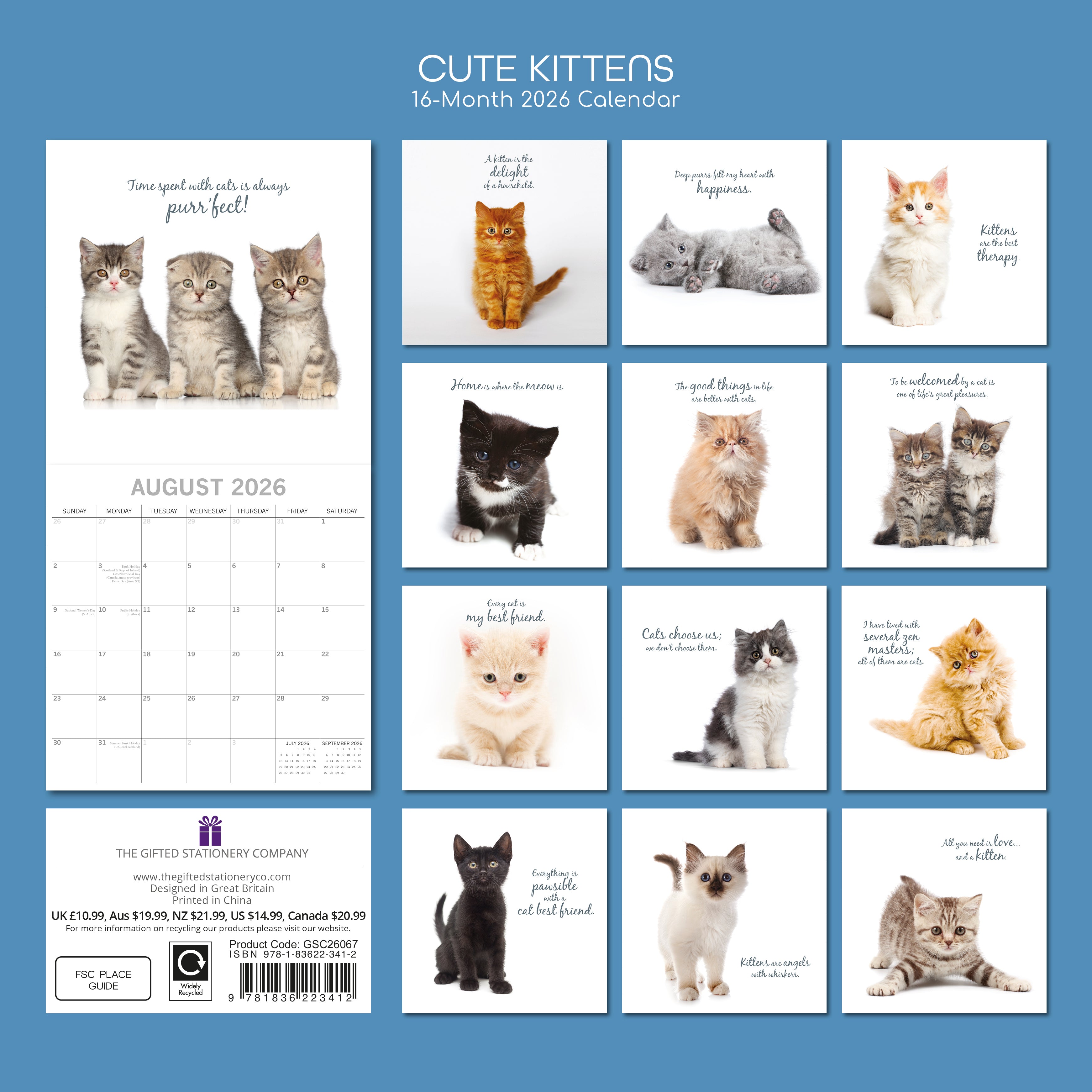 2026 Cute Kittens - Square Wall Calendar