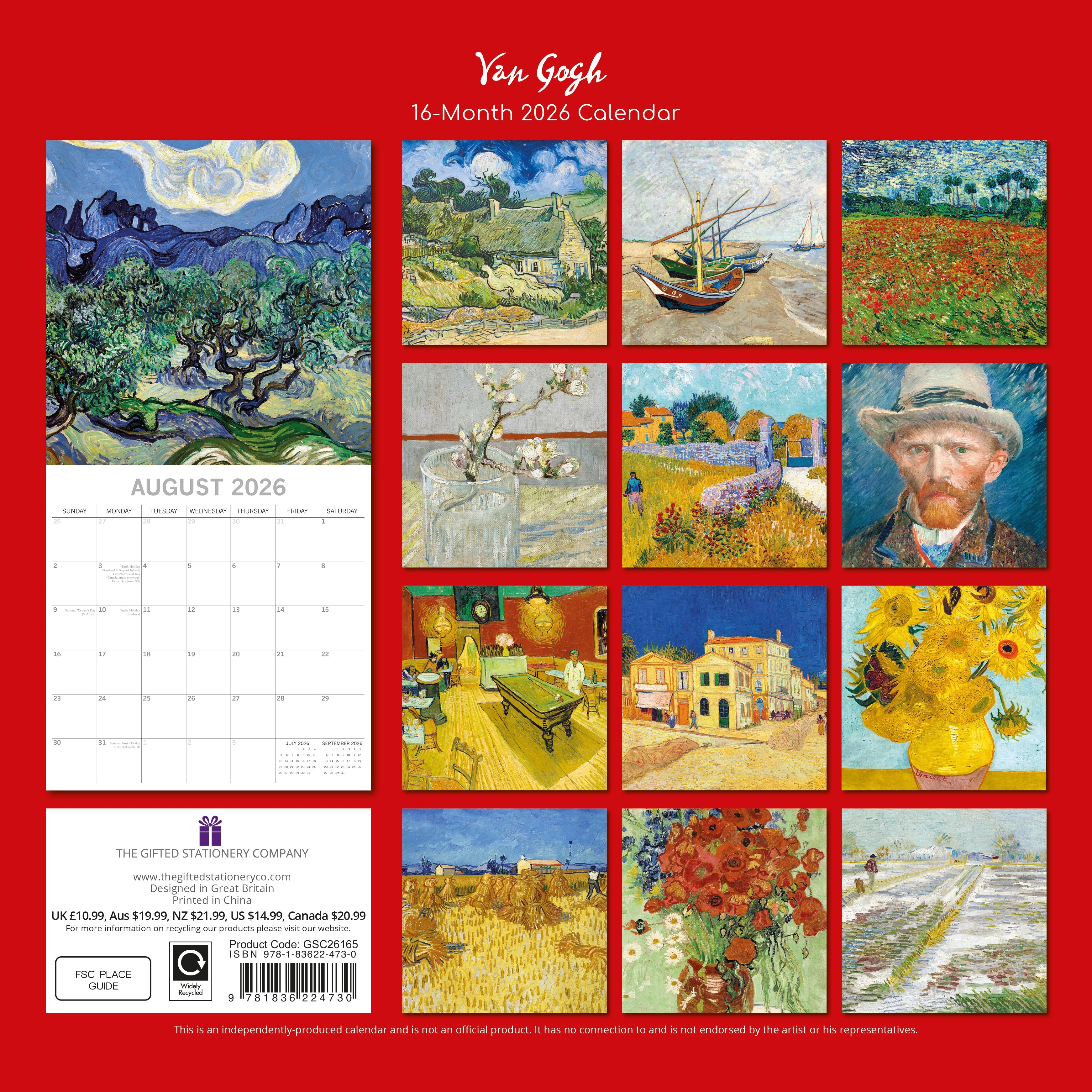 2026 Van Gogh - Square Wall Calendar
