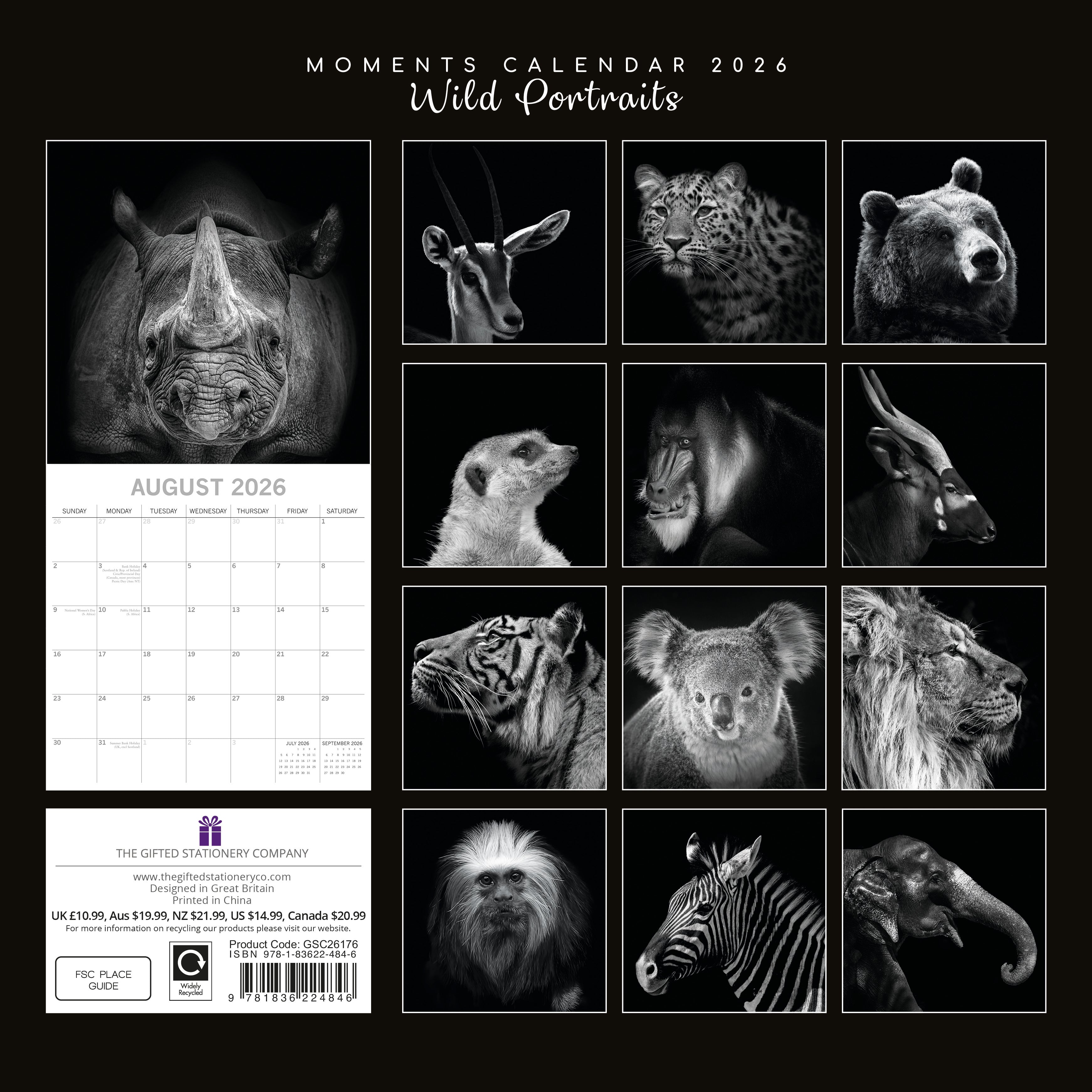 2026 Wild Portraits - Square Wall Calendar