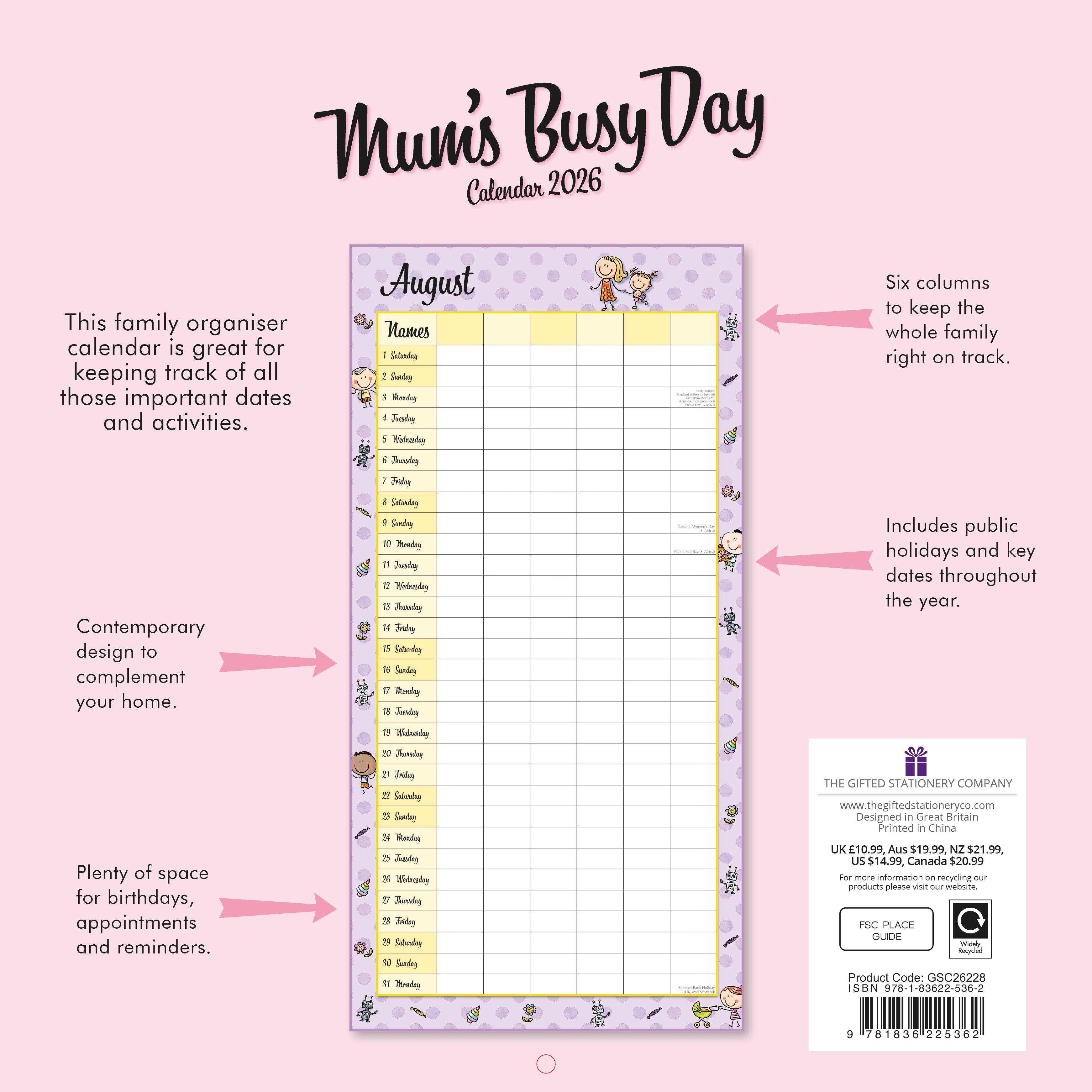 2026 Mum's Busy Day - Square Wall Calendar