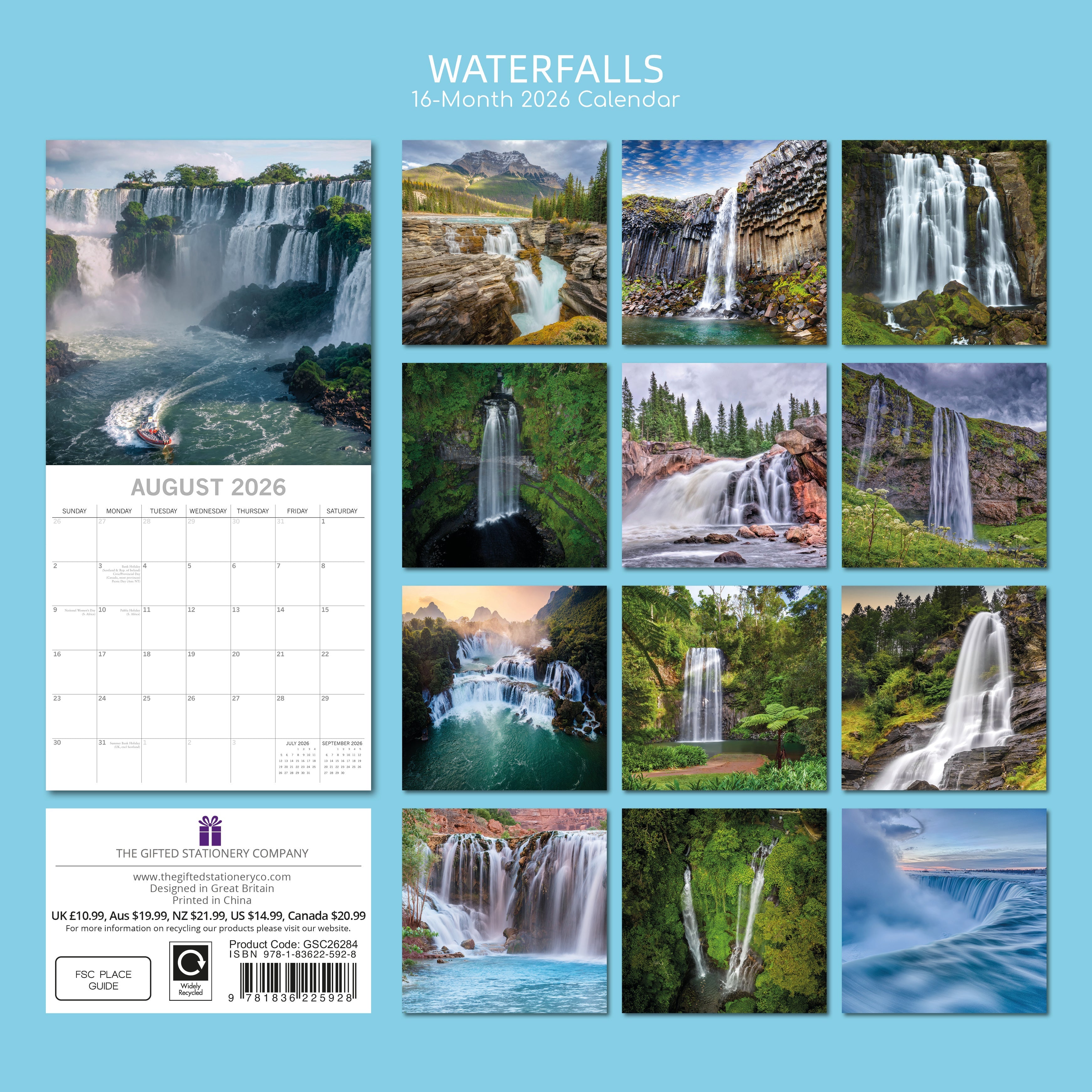 2026 Waterfalls - Square Wall Calendar