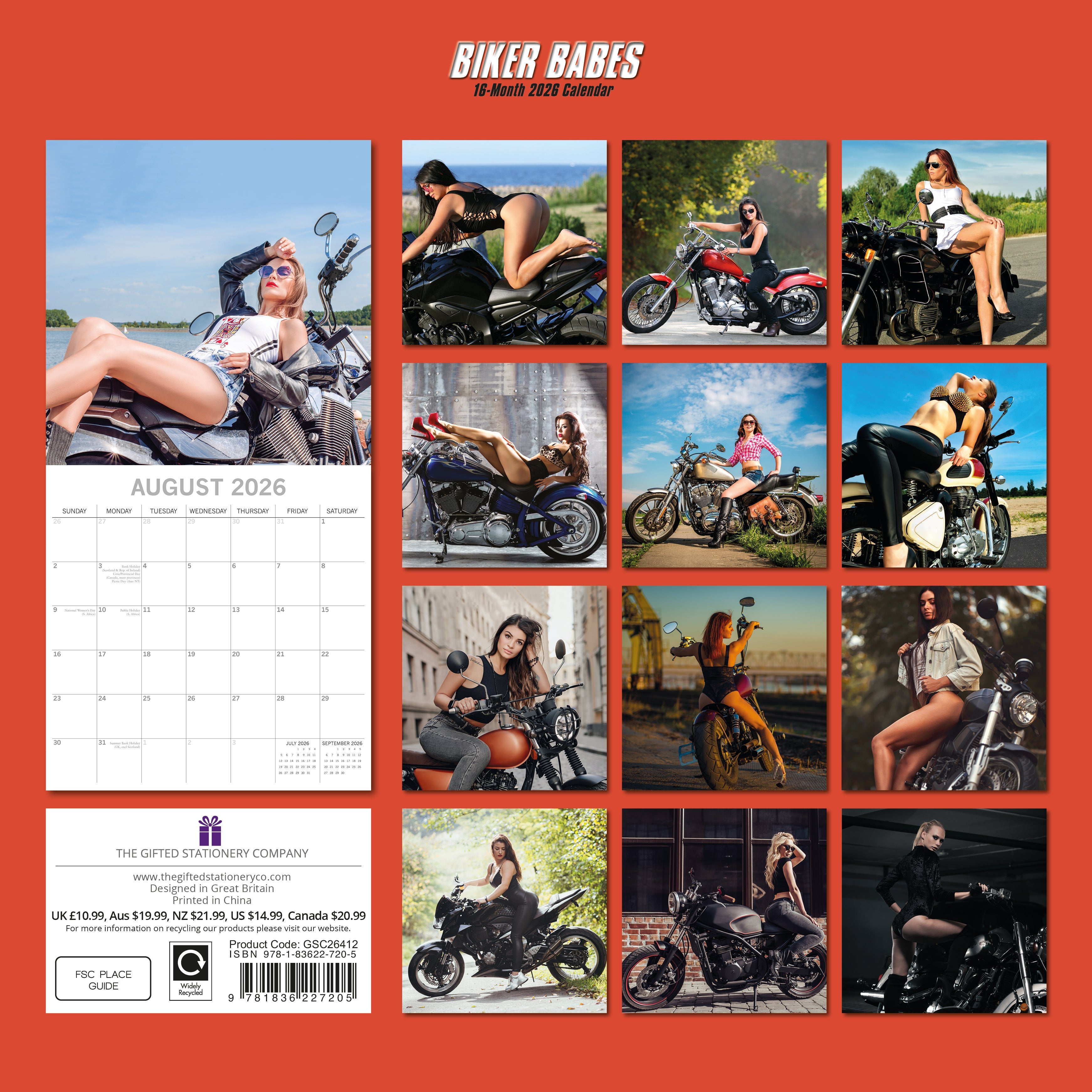 2026 Biker Babes - Square Wall Calendar
