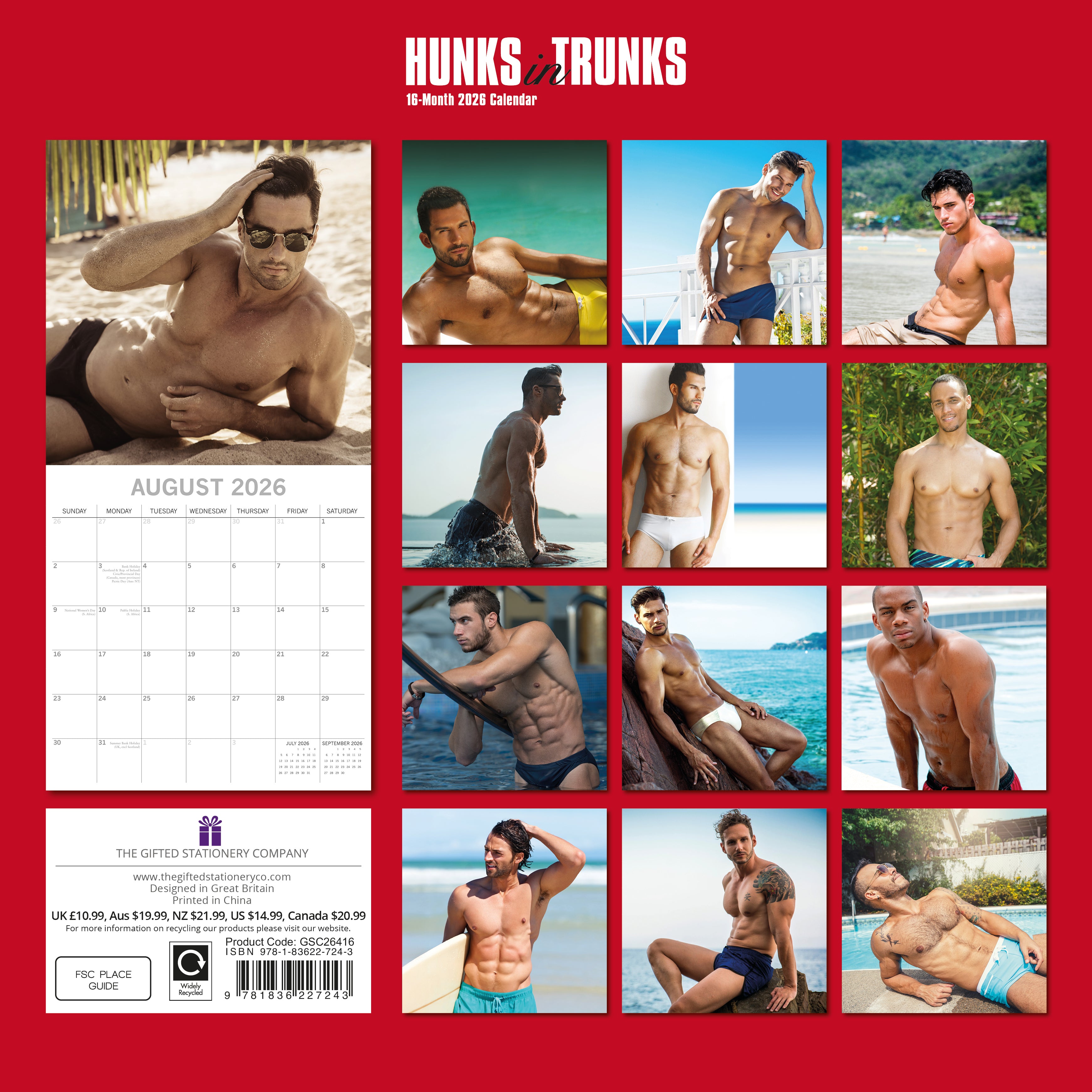 2026 Hunks in Trunks - Square Wall Calendar