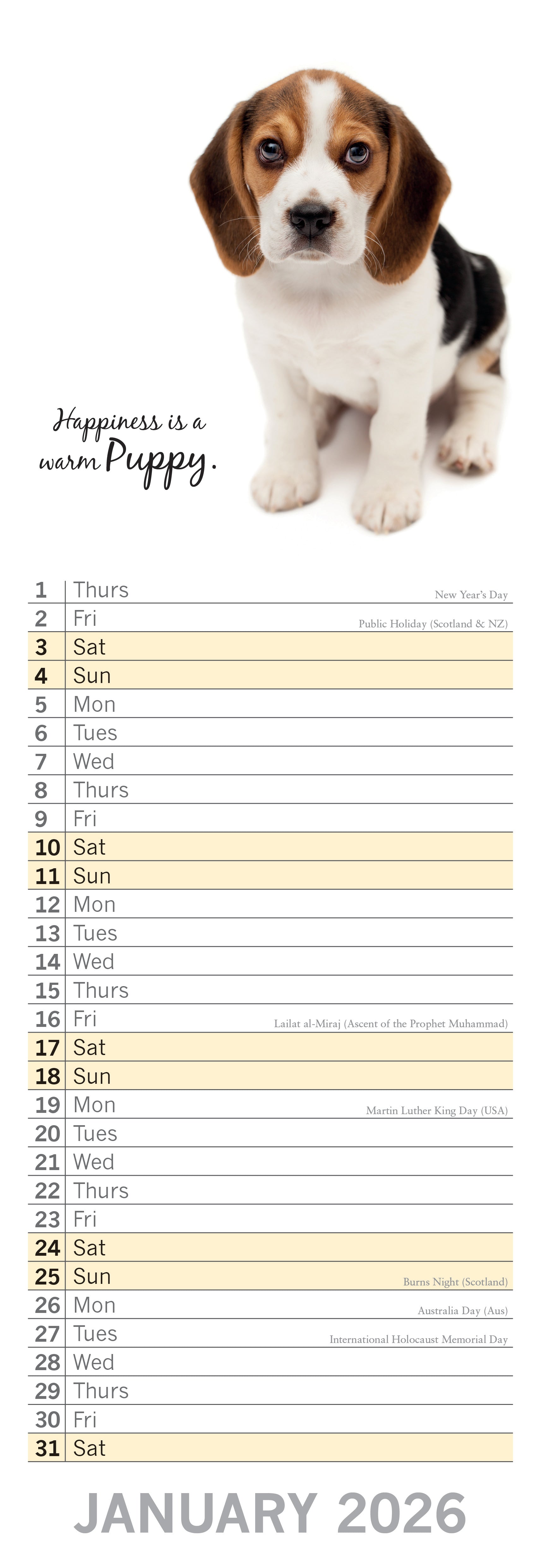 2026 Adorable Dogs - Slim Wall Calendar