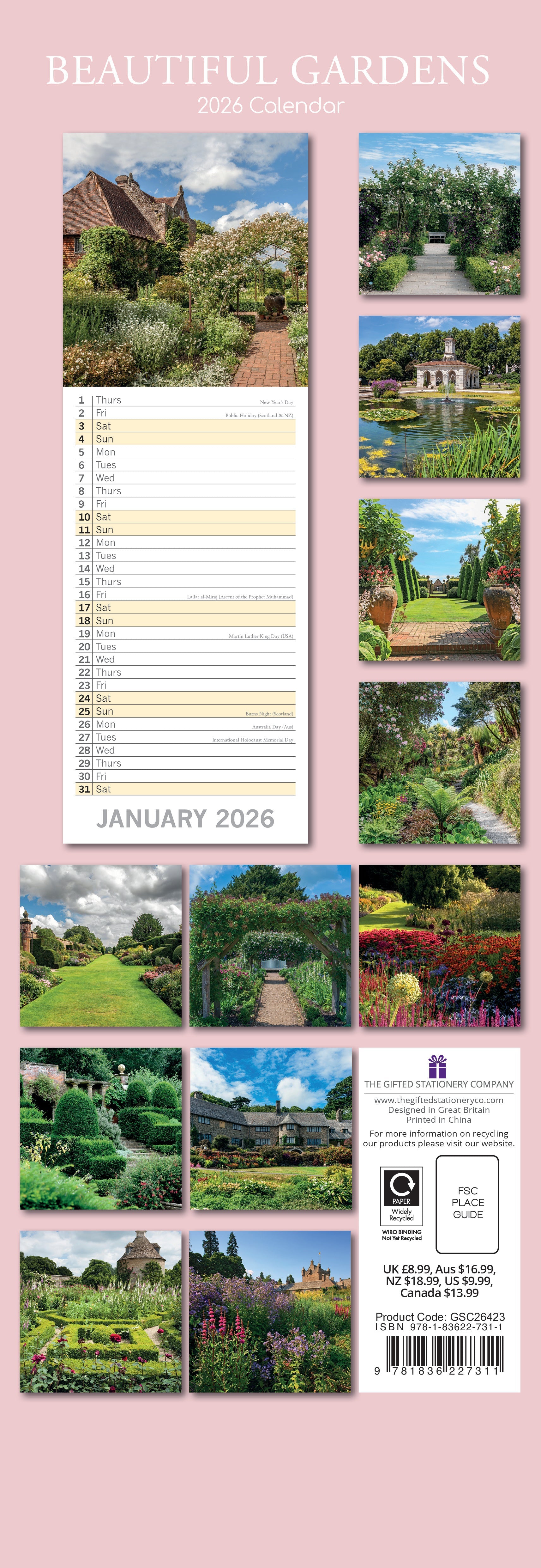 2026 Beautiful Gardens - Slim Wall Calendar