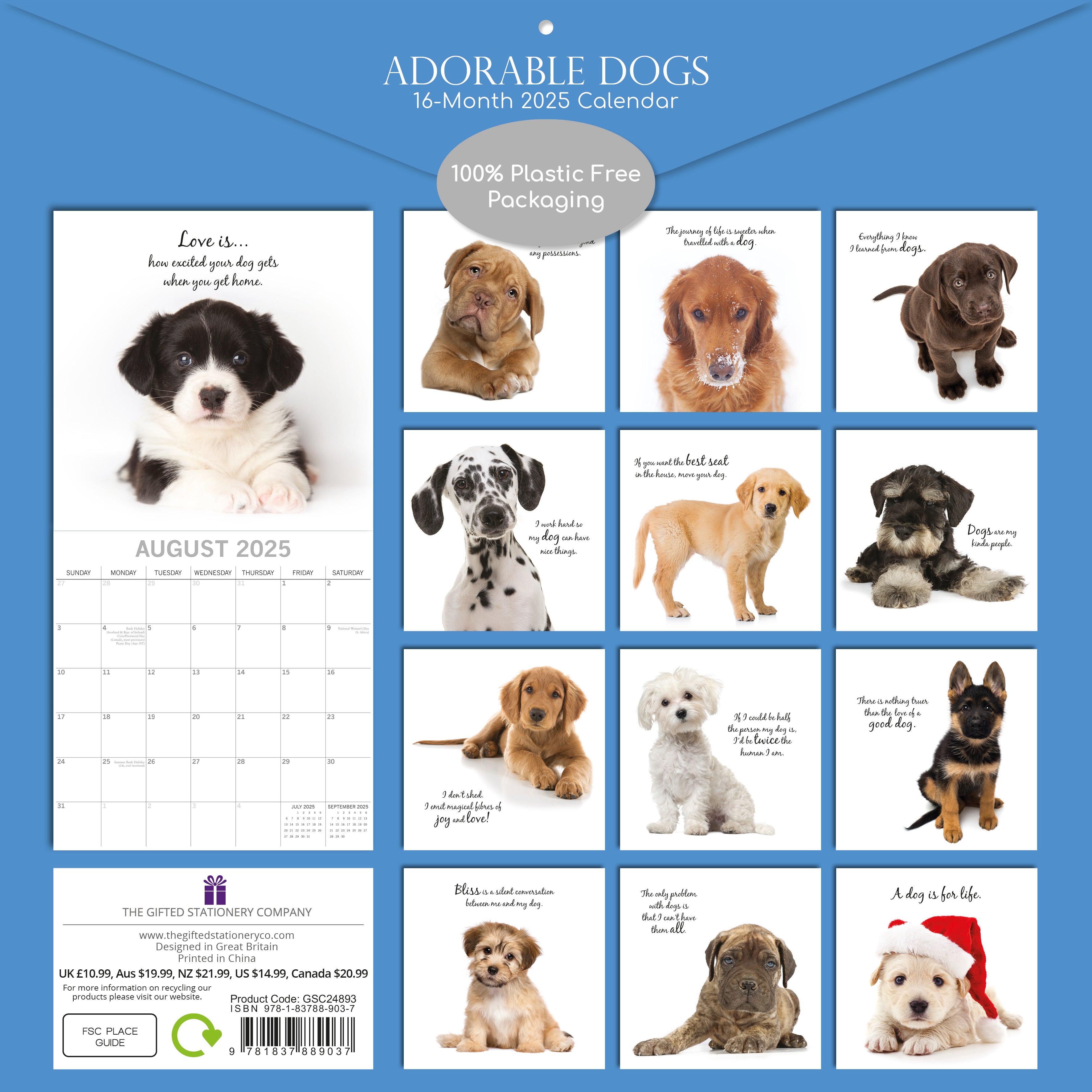 2025 Adorable Dogs - Square Wall Calendar