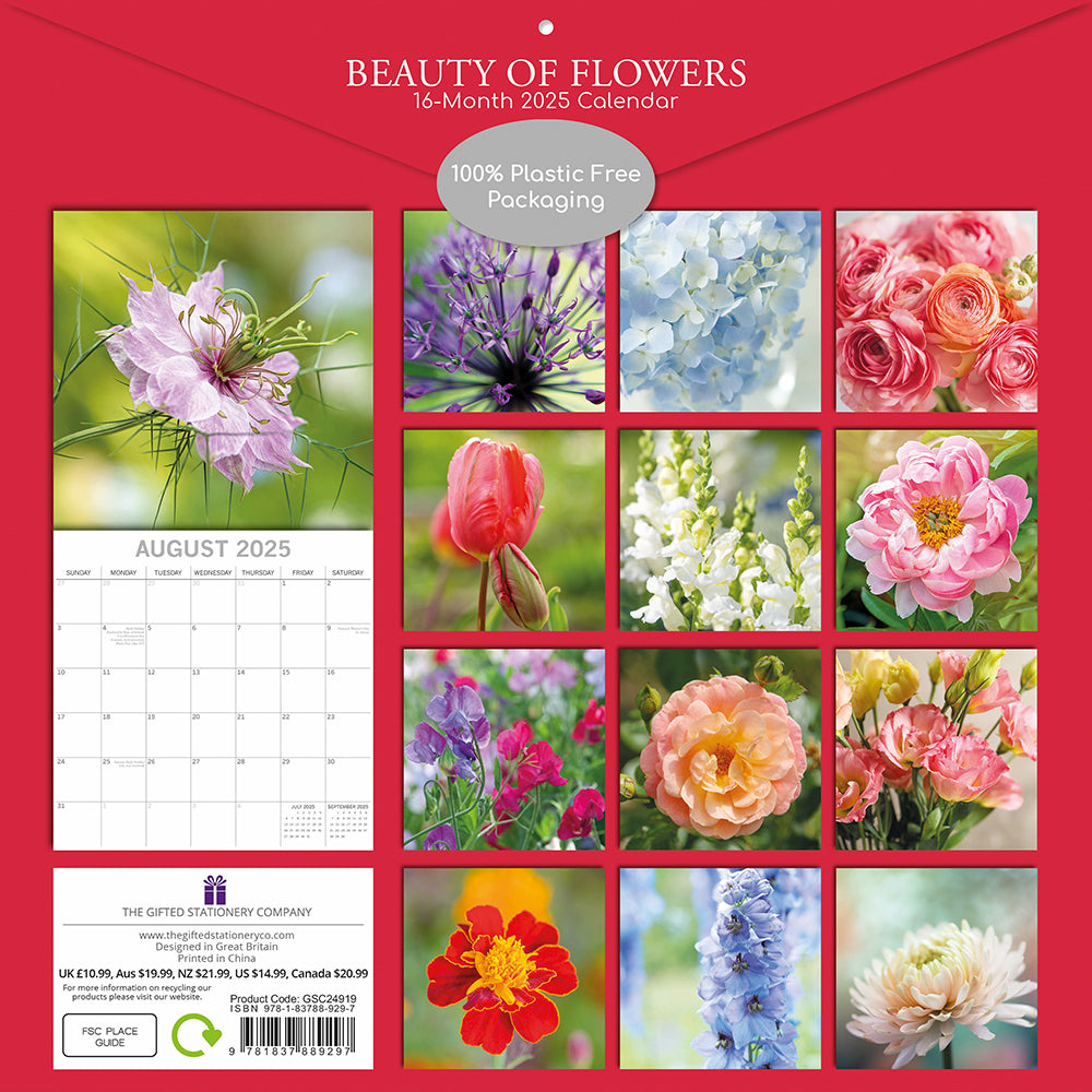 2025 Beauty of Flowers - Square Wall Calendar