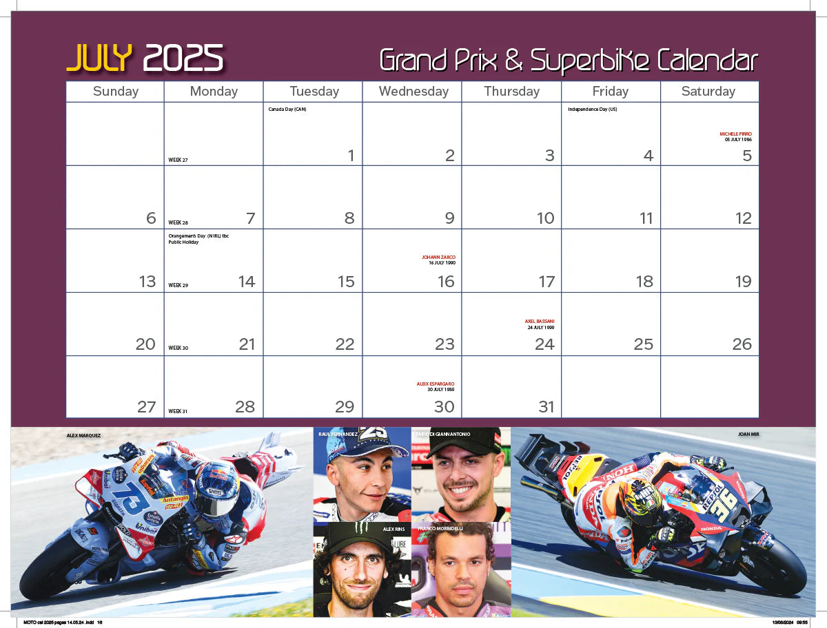 2025 Motocourse Grand Prix & Superbike - Deluxe Wall Calendar