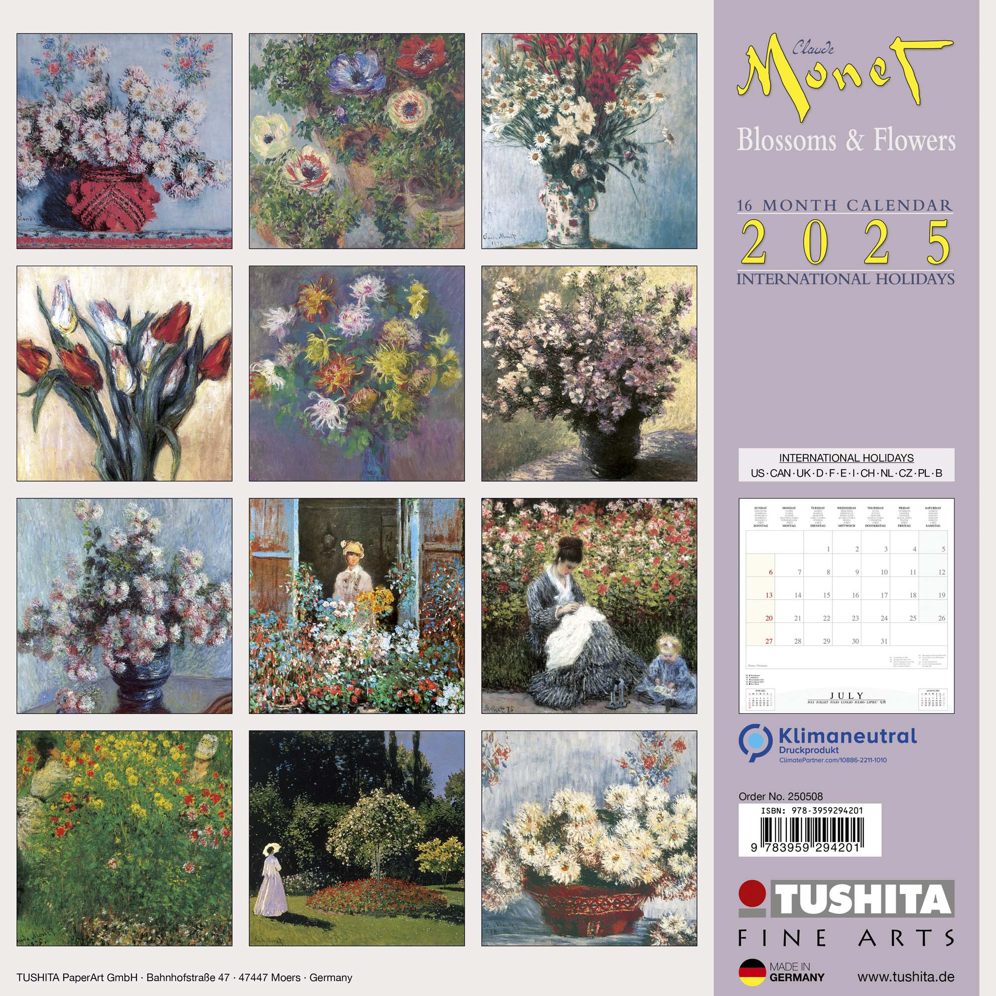 2025 Claude Monet Blossoms & Flowers - Square Wall Calendar