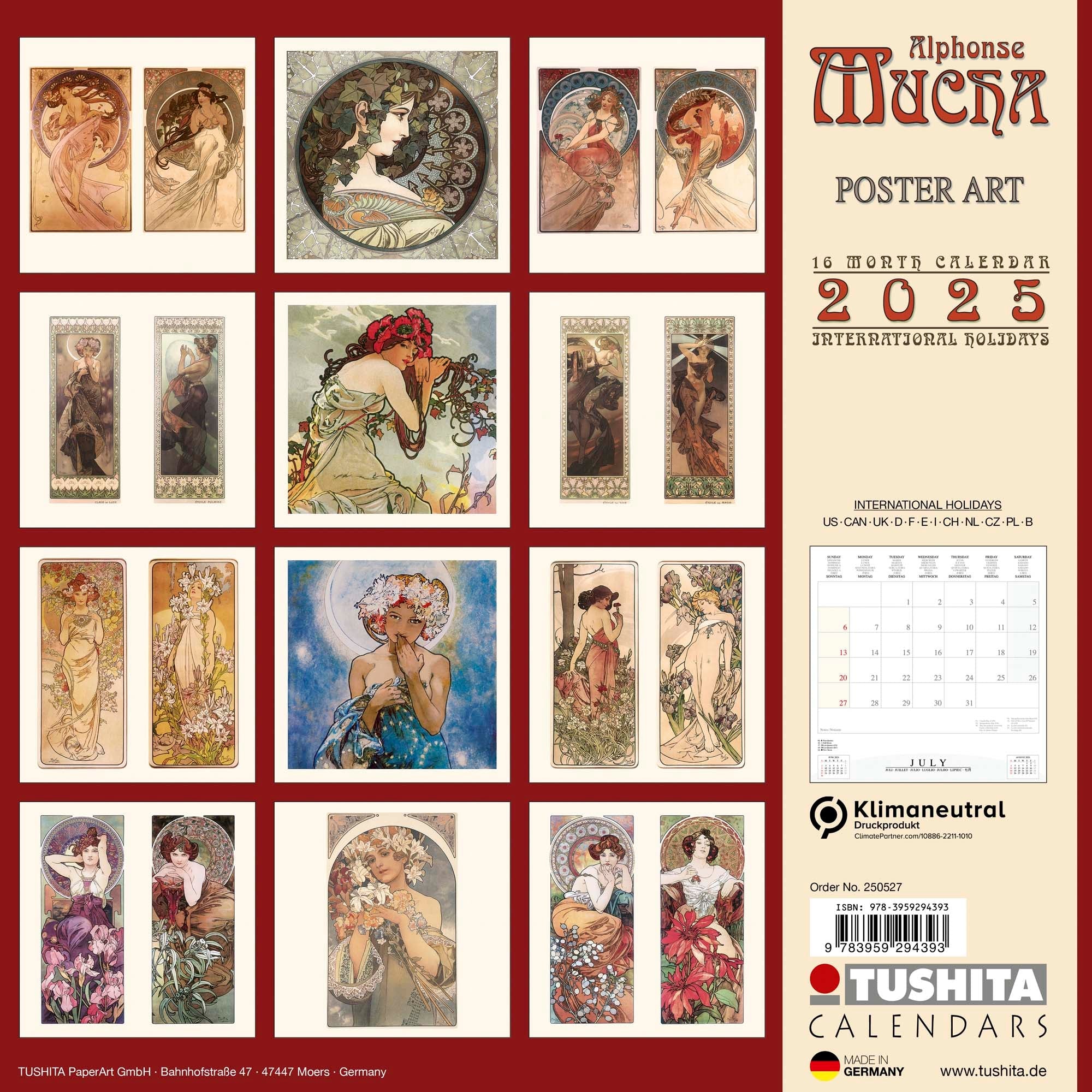 2025 Alphonse Mucha Poster Art - Square Wall Calendar