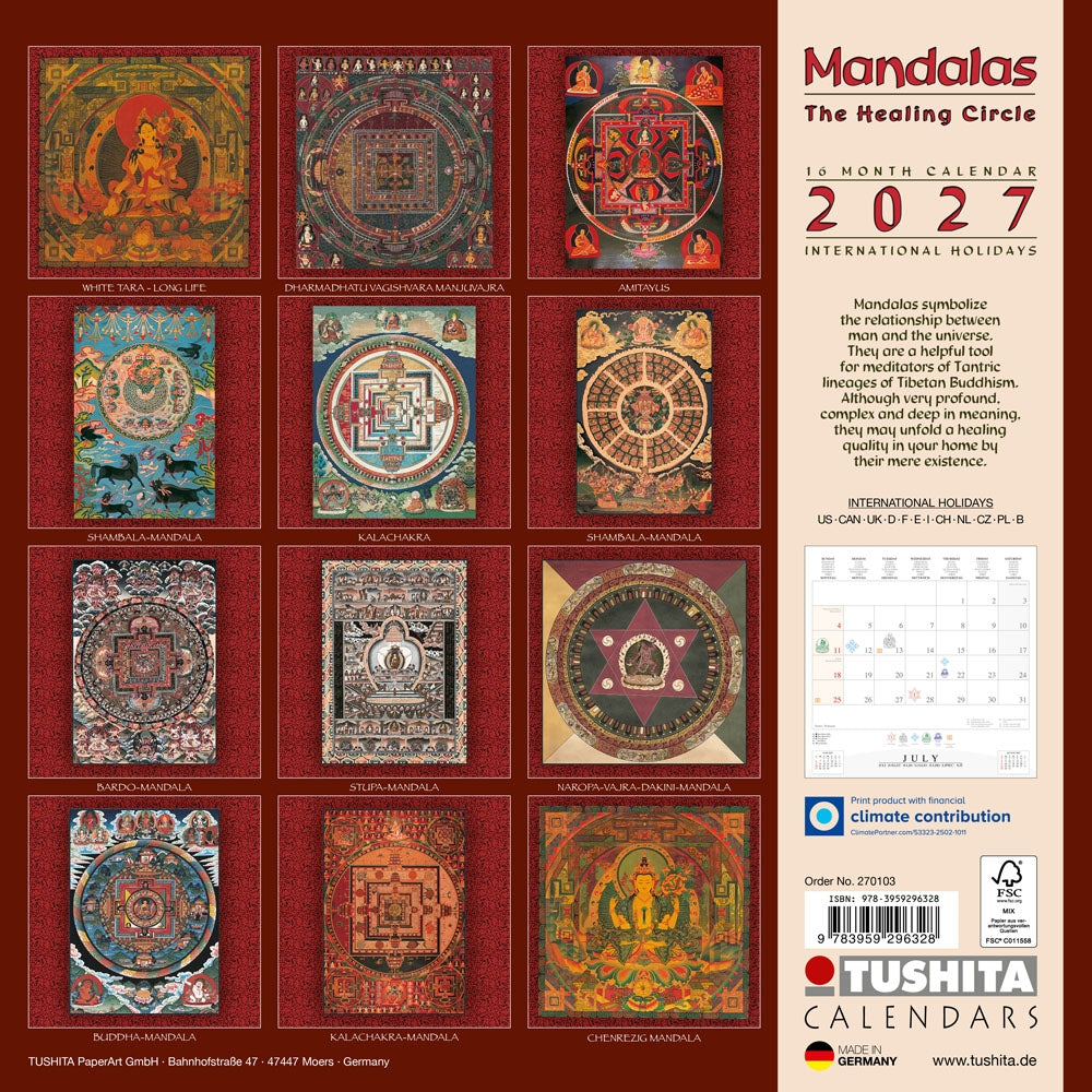 2027 The Healing Circles Mandalas - Square Wall Calendar